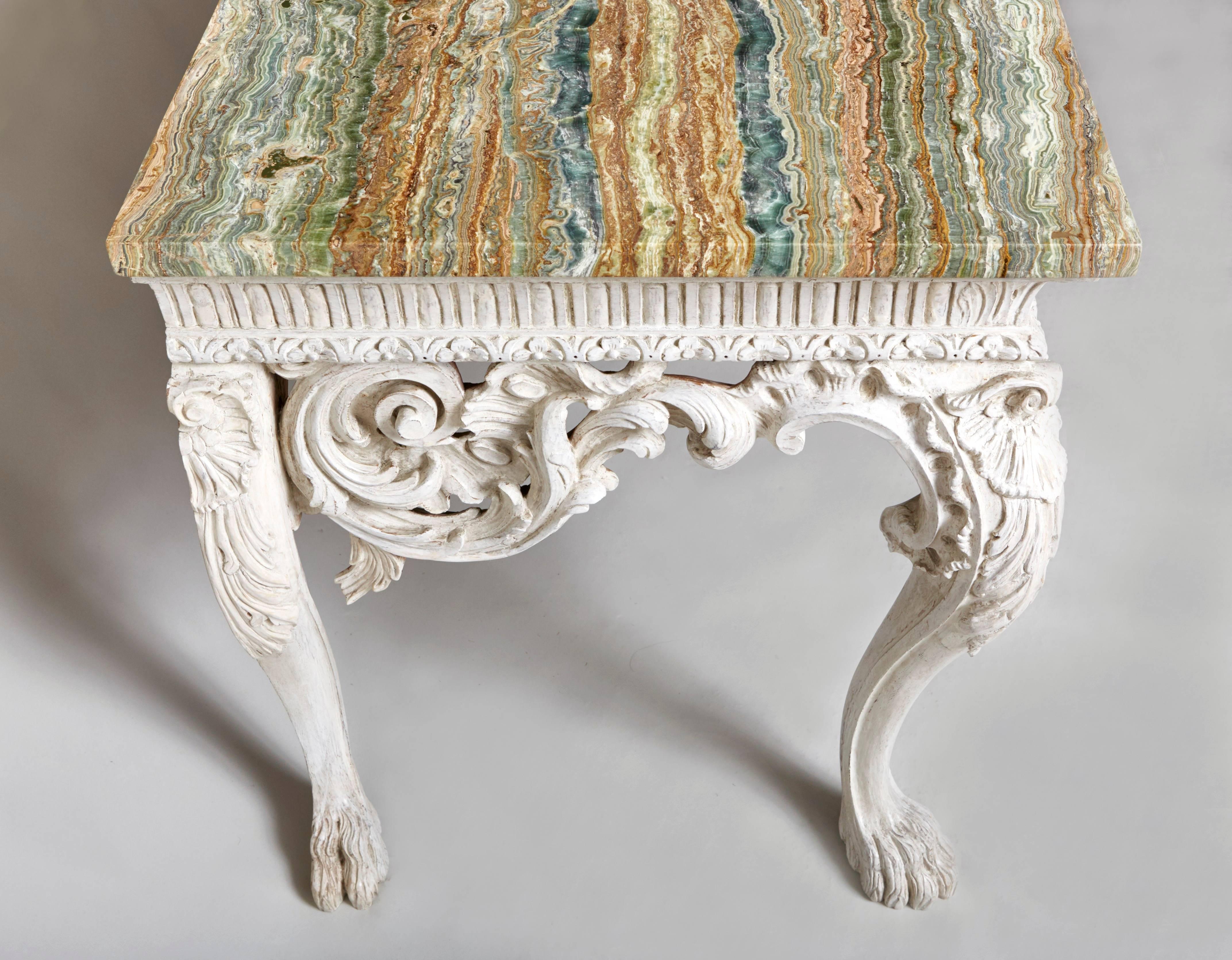 19th Century White Console Table with Green-Veined Onyx Top