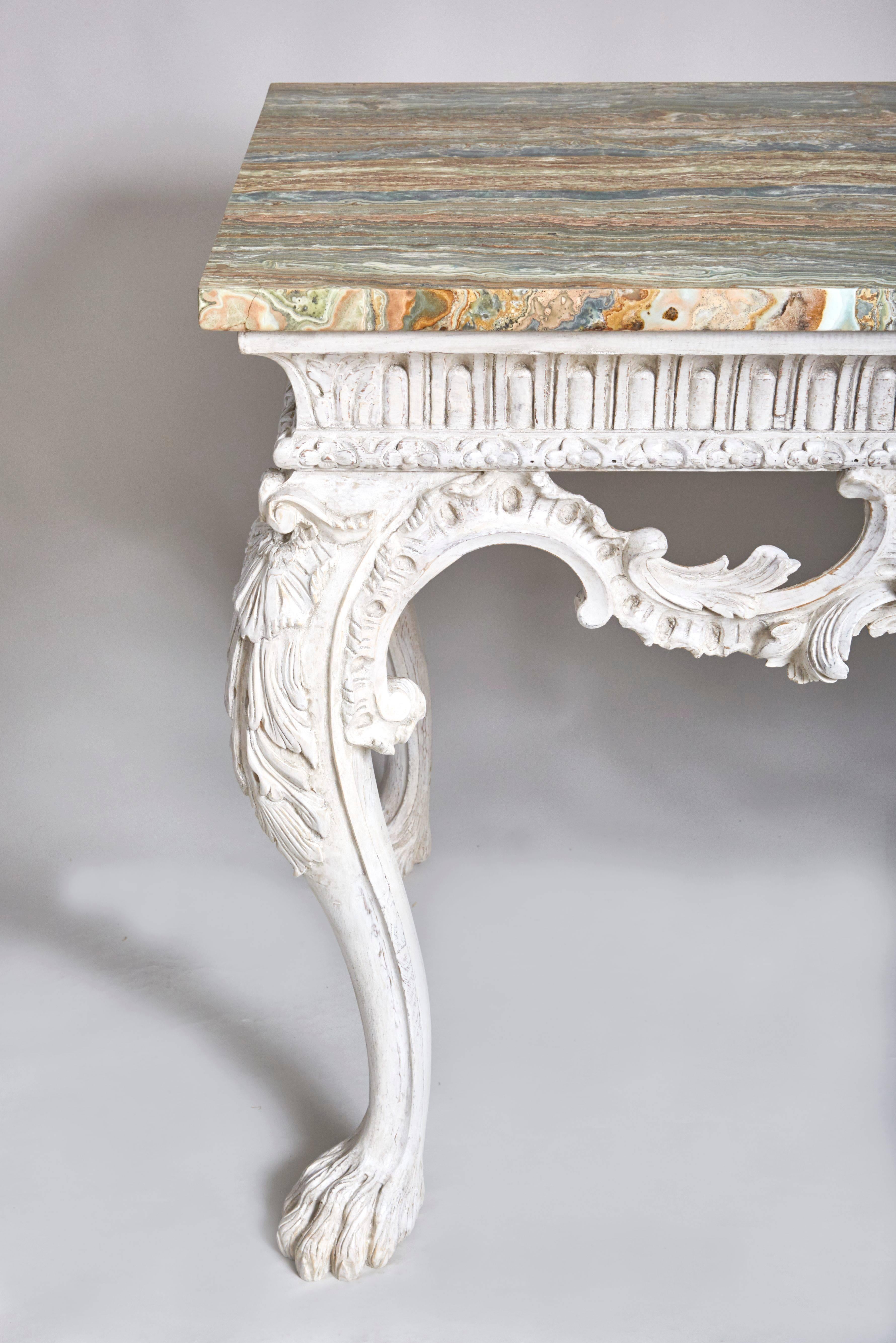 White Console Table with Green-Veined Onyx Top 1