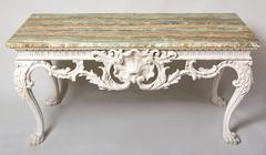 White Console Table with Green-Veined Onyx Top
