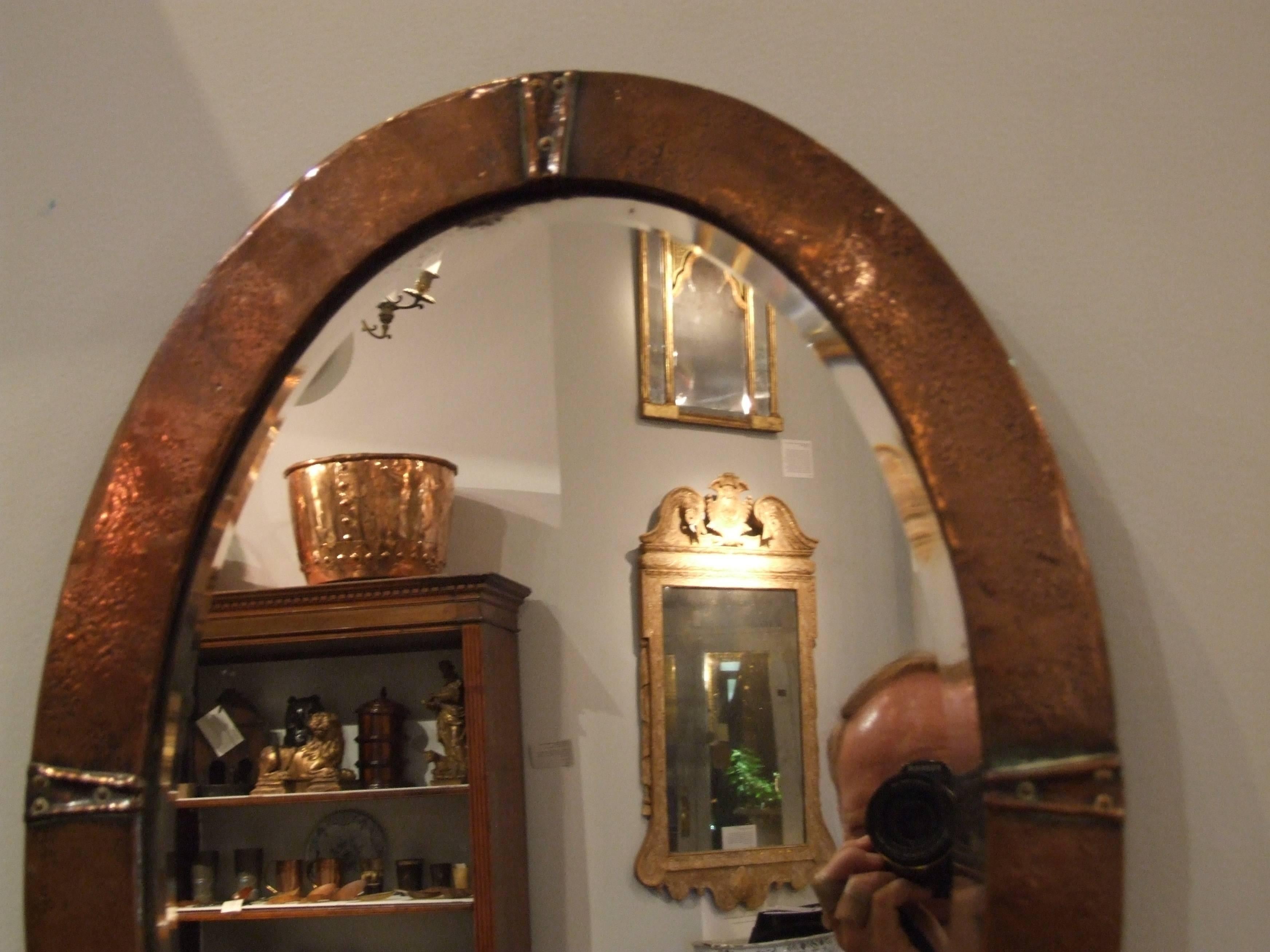English Oval Copper Arts and Crafts Mirror