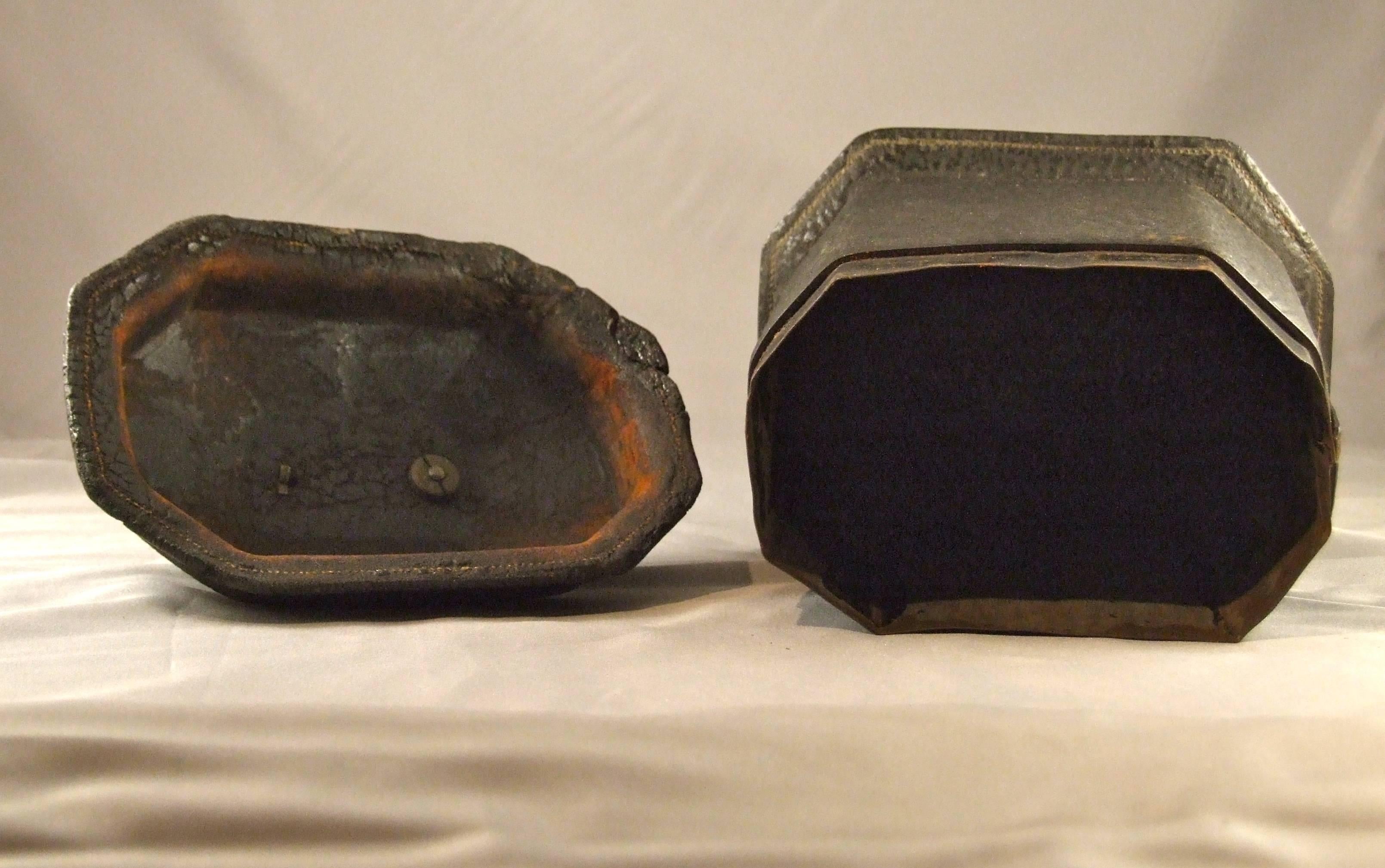 19th Century English Leather and Tin Tobacco Caddy