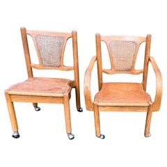 Set of 2 Post Modern Carved & Bent Oak Chairs By Shin-Lee, After Michael Thonet