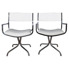 Mid-Century Vintage Chrome & Lucite Director's Chairs, Swivel Armchairs