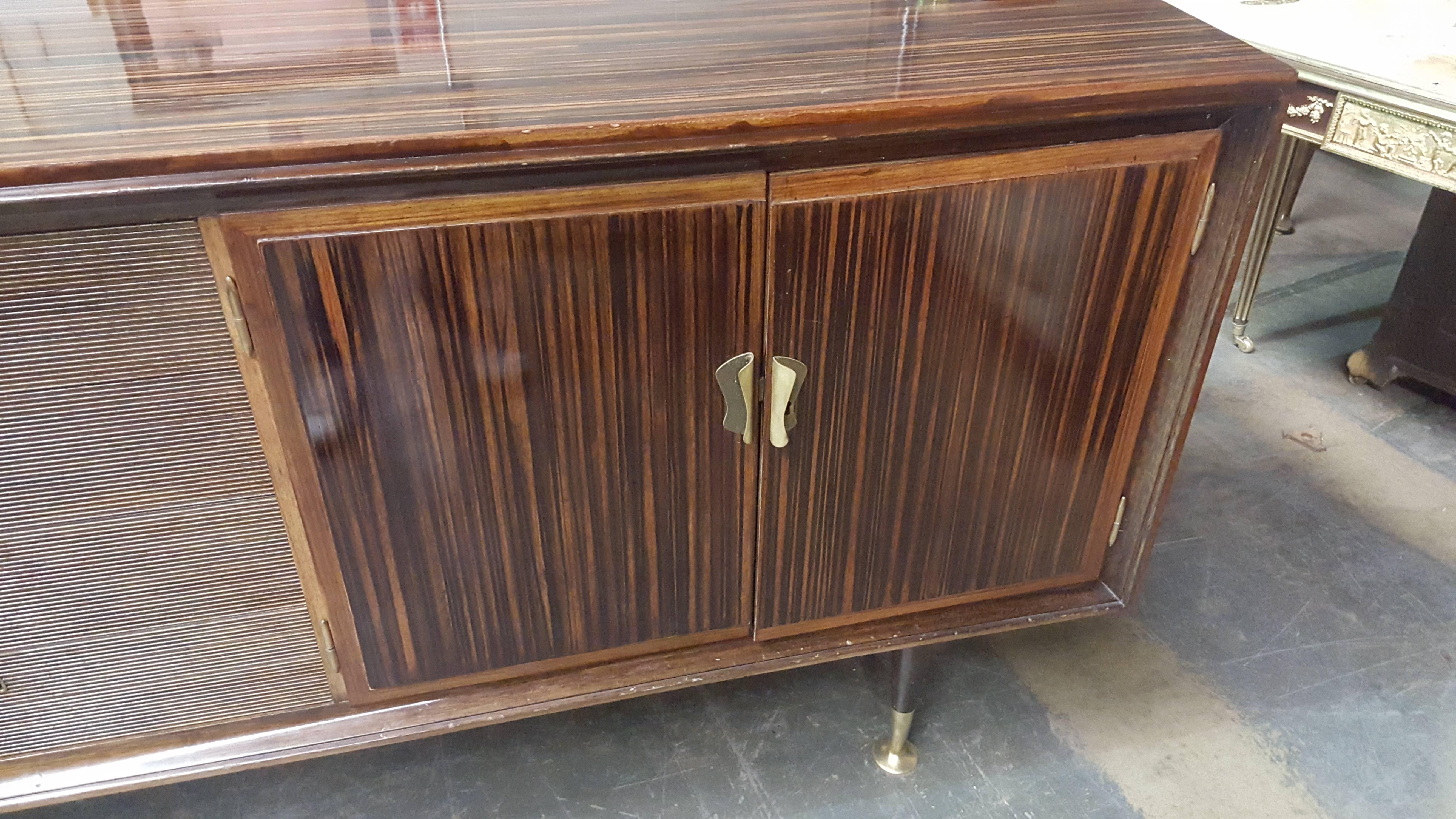 French Faux Macassar Ebony Sideboard with Reeded Central Drawers