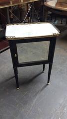 Pair of Louis XVI-Style Ebonized Nightstands with Mirrored Doors