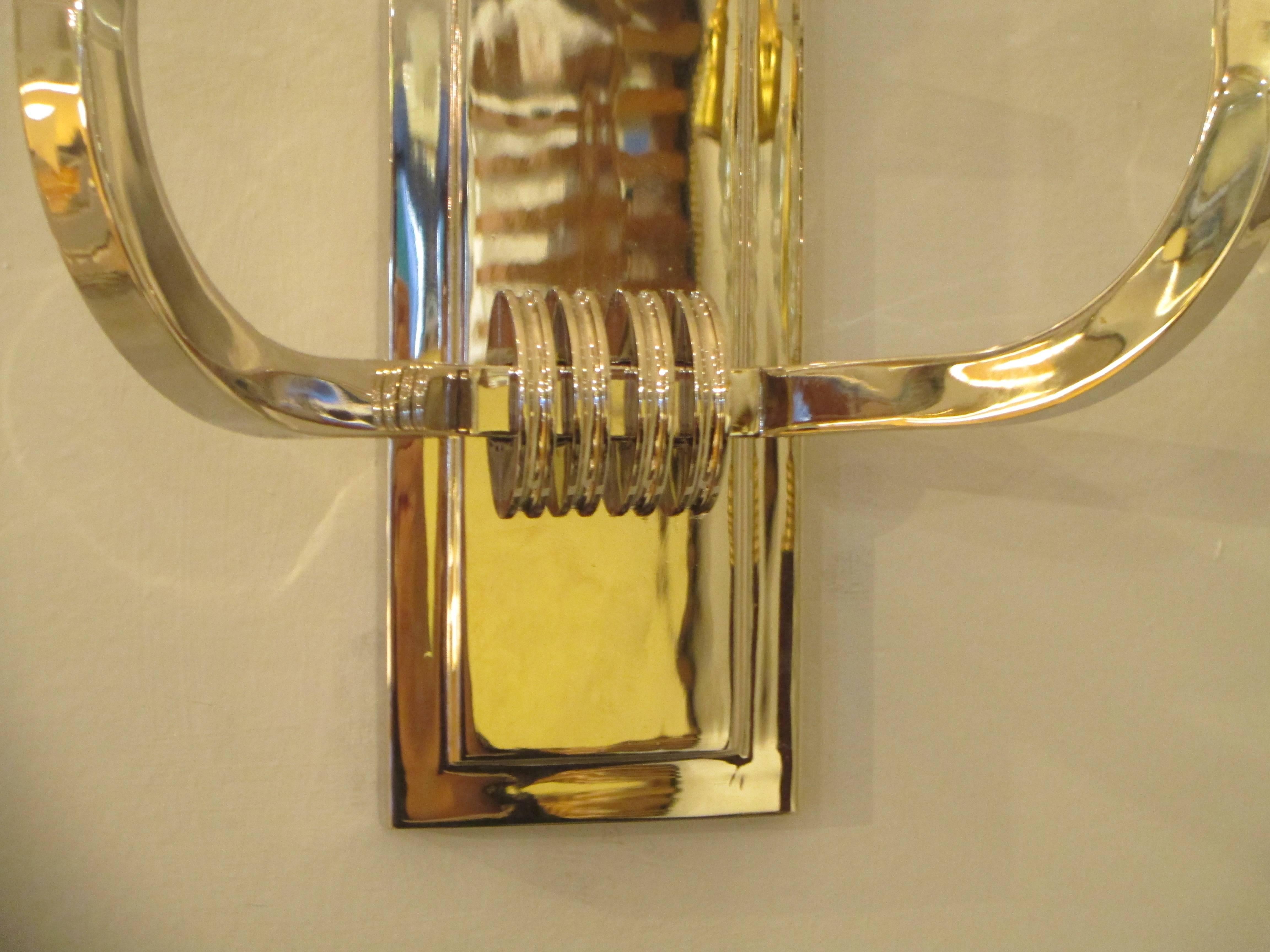 Contemporary Custom Pair of Nickel-Plated Two Arms Sconces For Sale