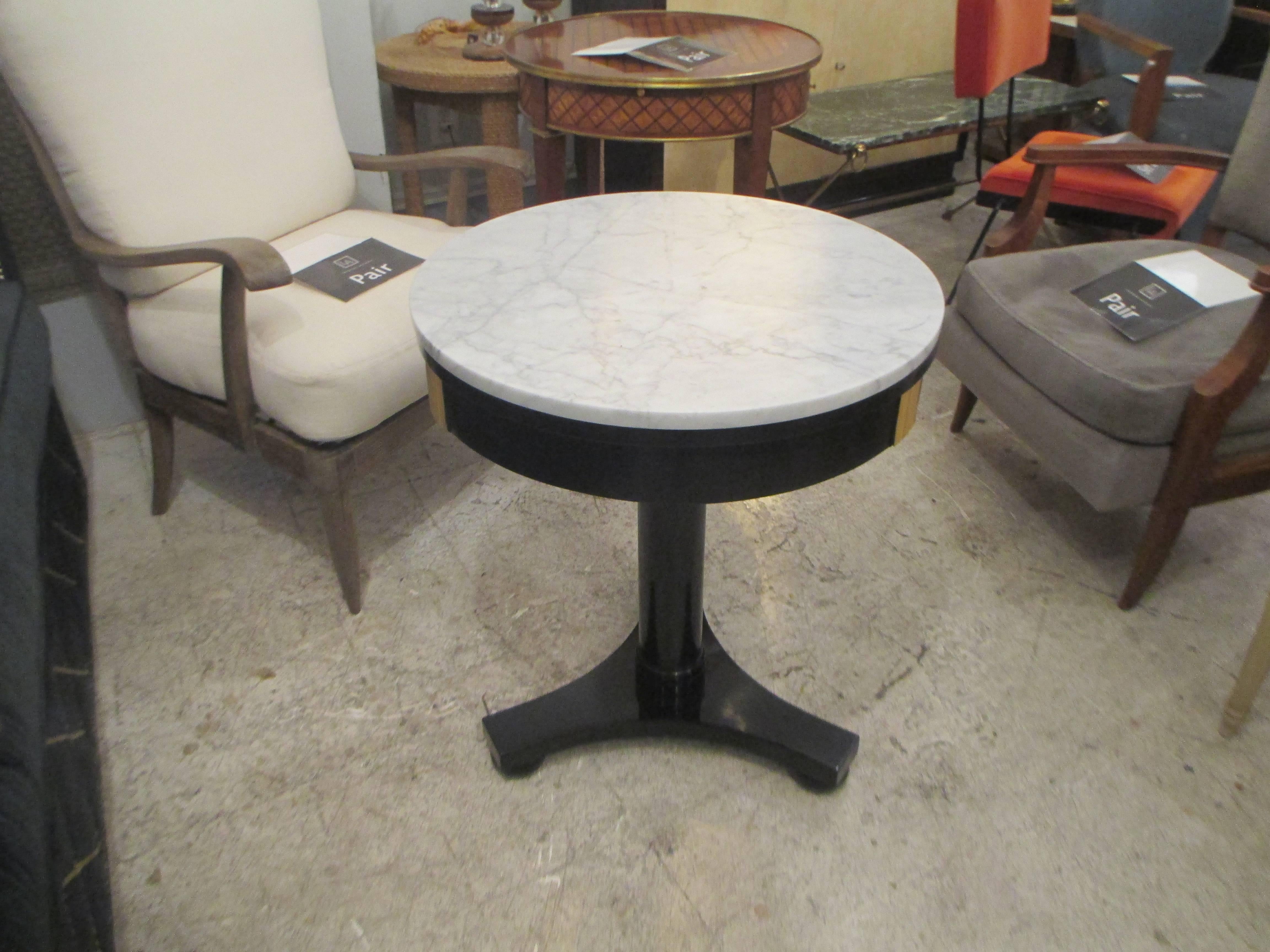 French Ebonized Marble Top Empire-Style Gueridon Table