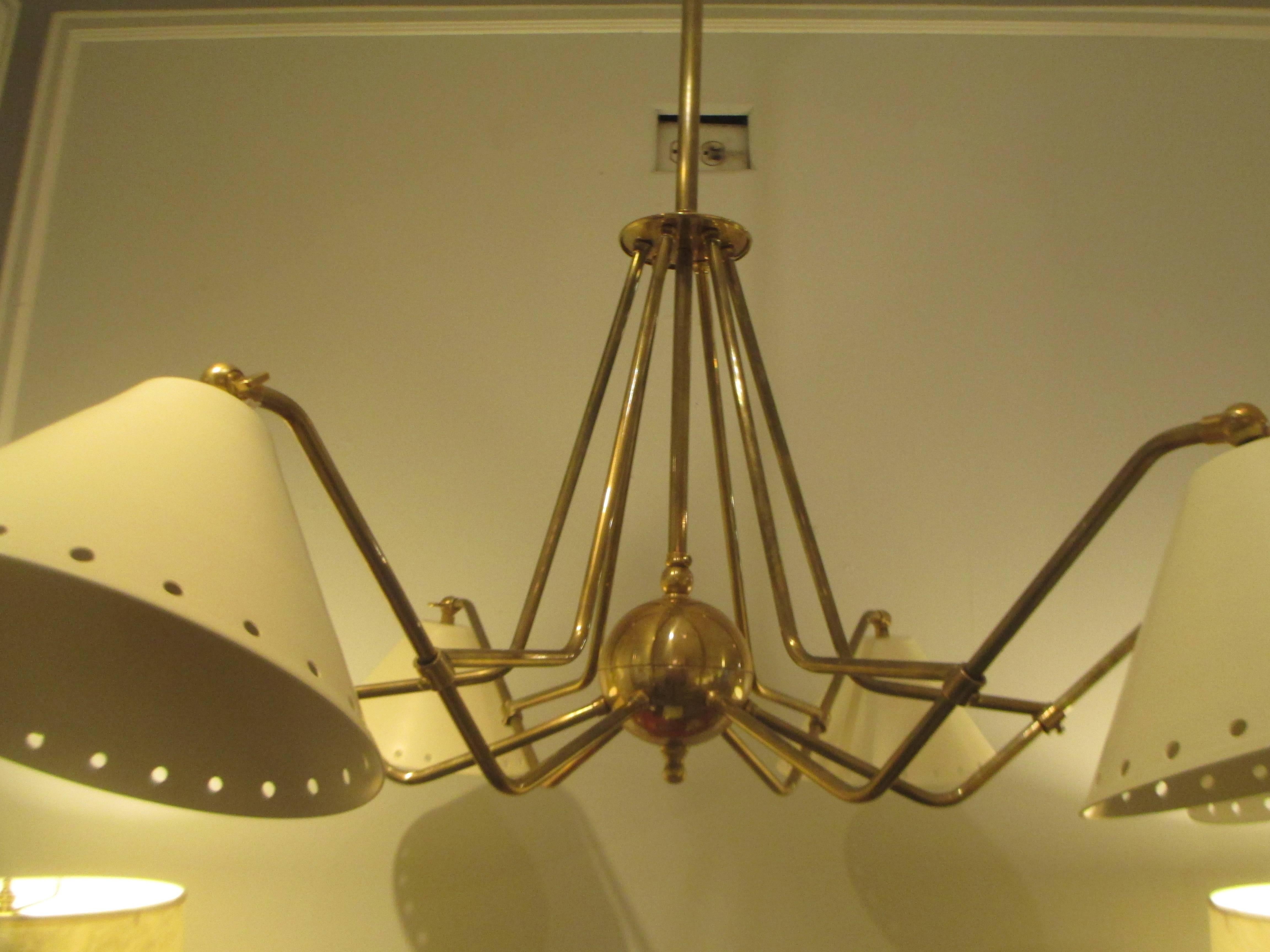 Custom six-light brass and tole fixture in the midcentury manner.
Lead time for custom made is 8-10 weeks.