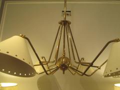 Custom Six-Light Brass and Tole Fixture in the Midcentury Manner