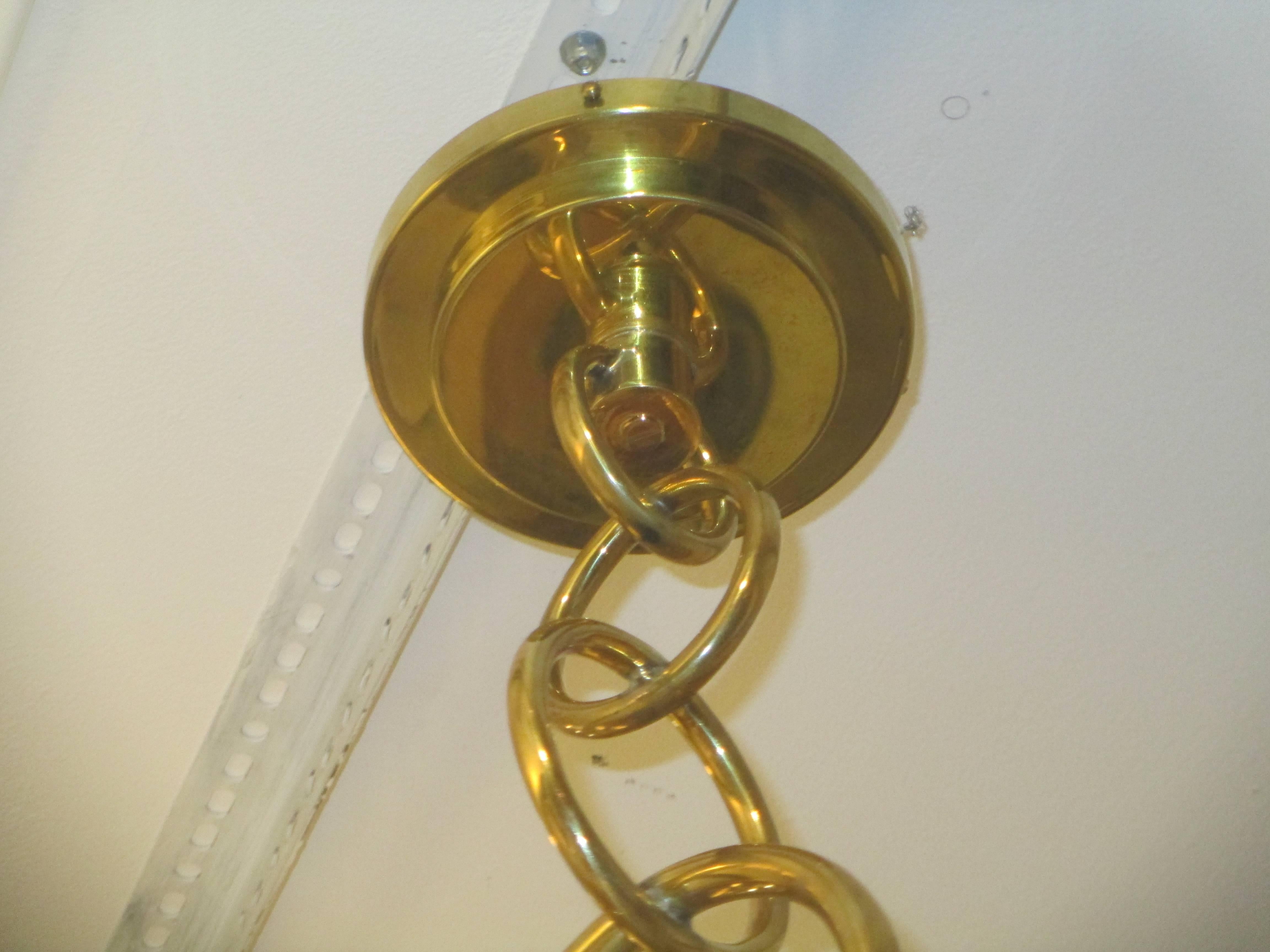 American Custom Glass Fixture with Brass Chain Links For Sale