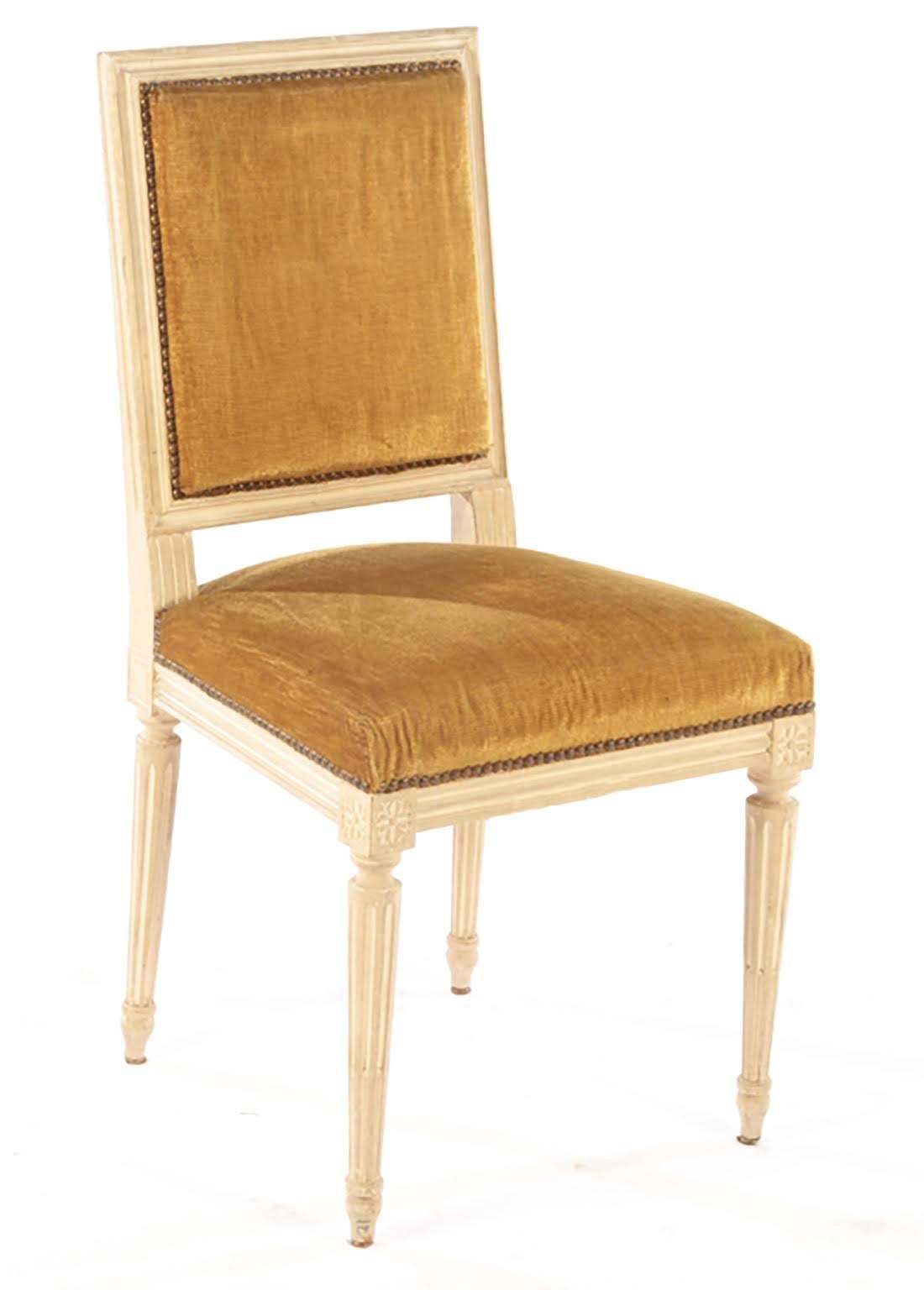 French Set of Eight Painted Louis XVI-Style Dining Chairs