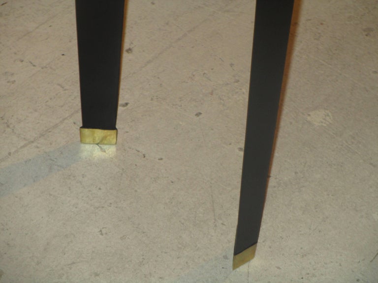 Pair of Custom Ebonized BrassBanded Consoles on Tapered Legs For Sale