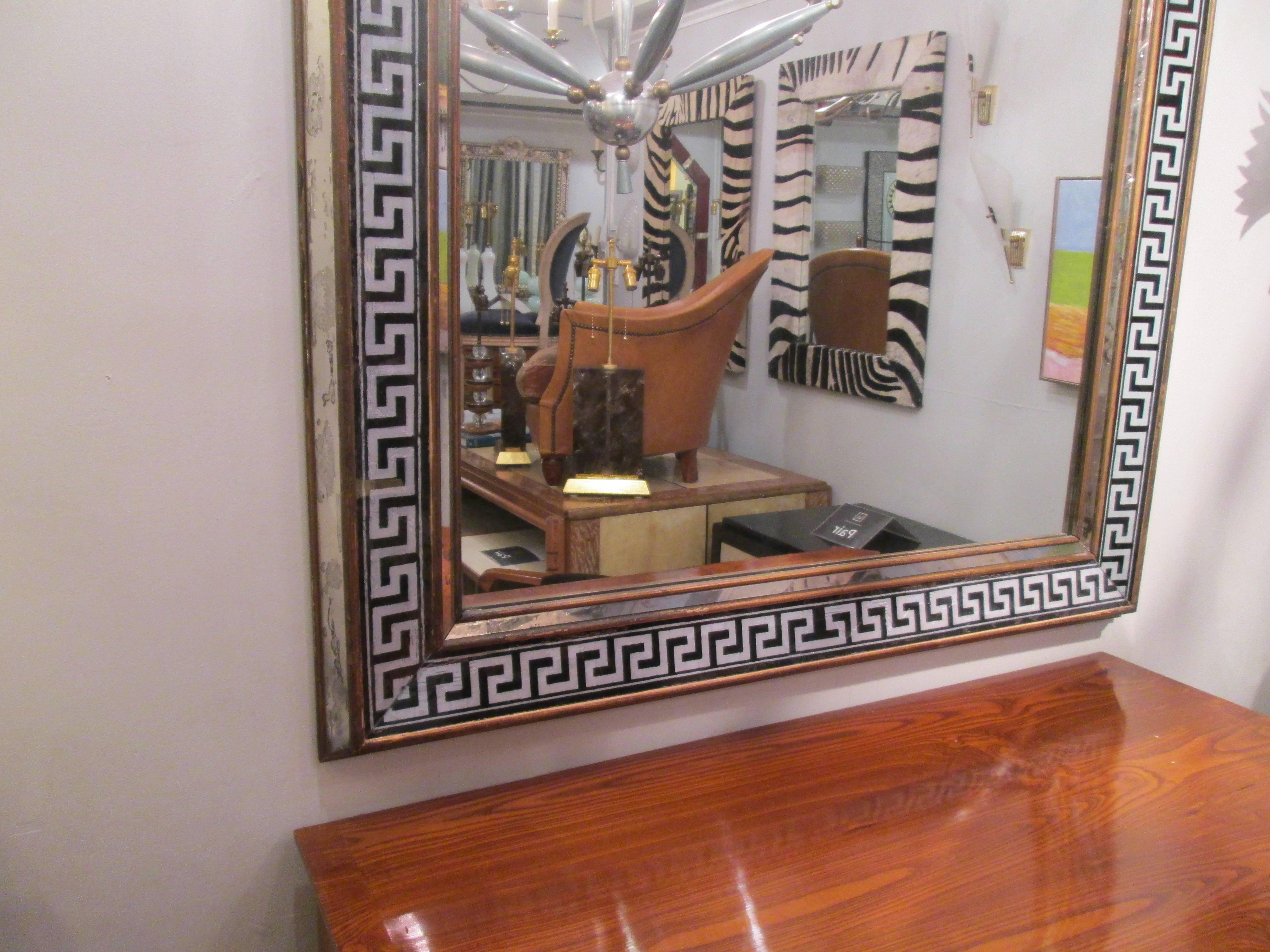 Italian Reverse-Painted Rectangular Mirror with Greek Key Pattern
