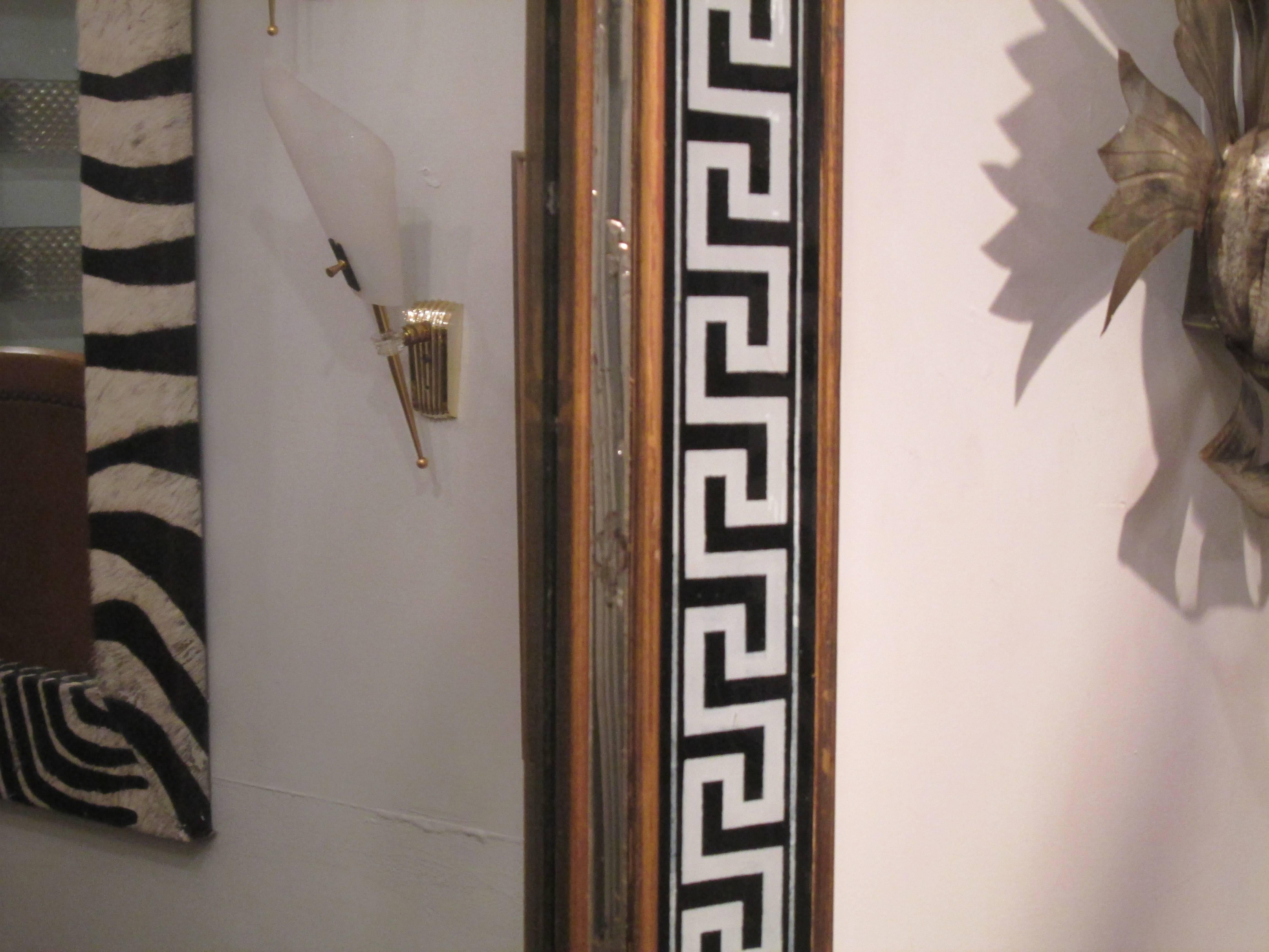 20th Century Reverse-Painted Rectangular Mirror with Greek Key Pattern