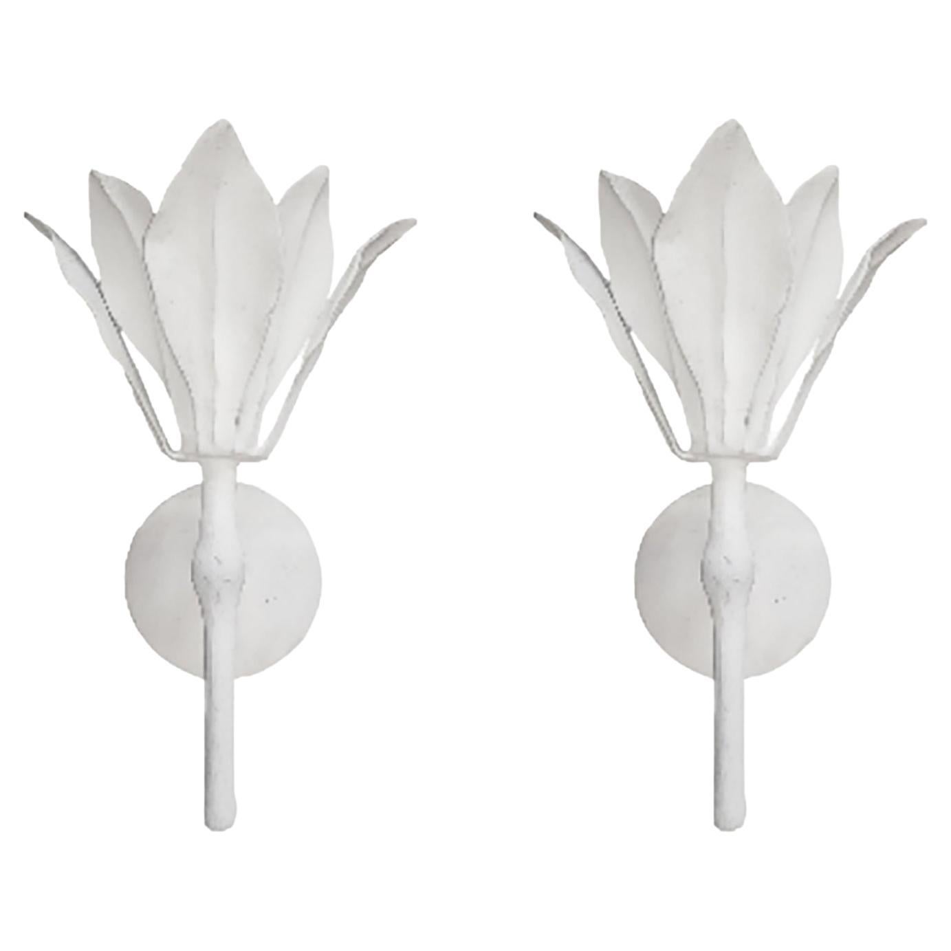 Custom Pair of Plaster Single Fleur Sconces For Sale