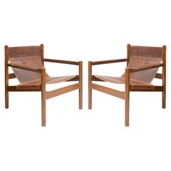 Pair of Vintage Safari- Style Leather Chairs