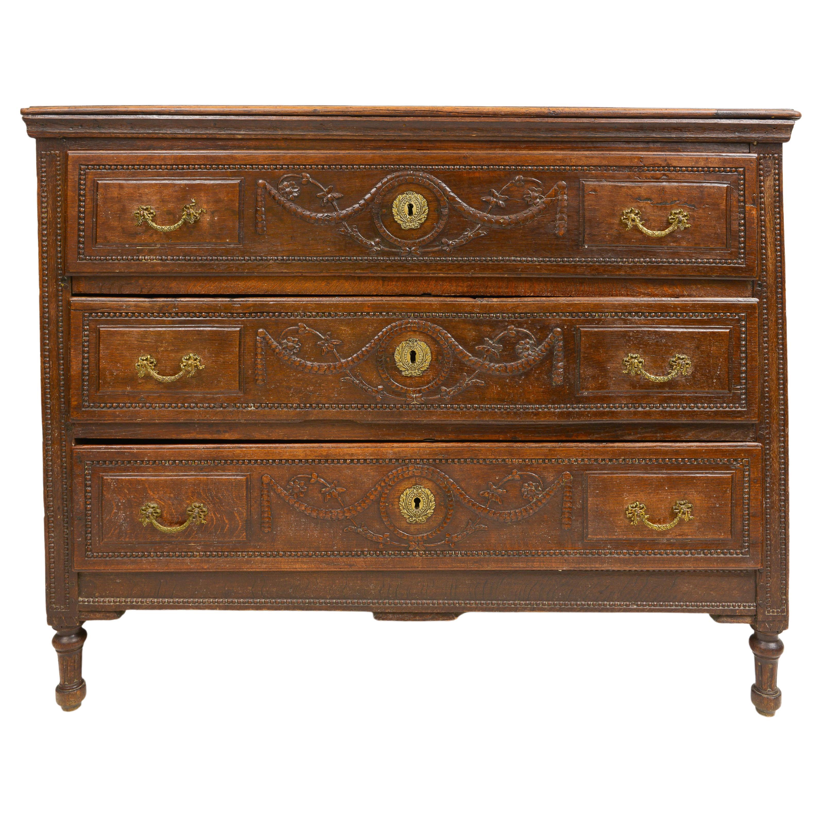 French Antique Chest of Drawers/ Commode with Hand-Carved Swags