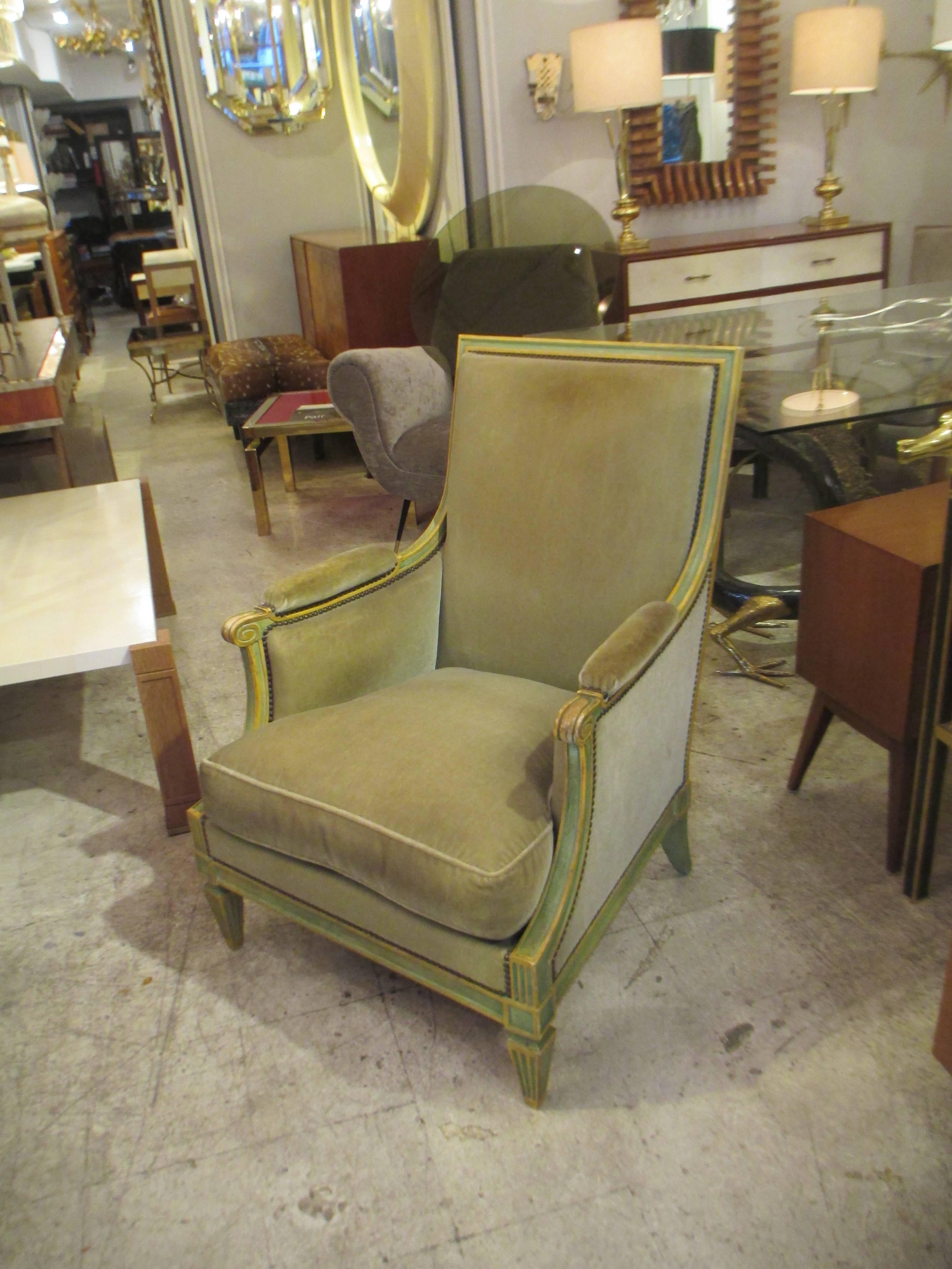 A pair of Maison Jansen Louis XVI style armchairs/or bergères.