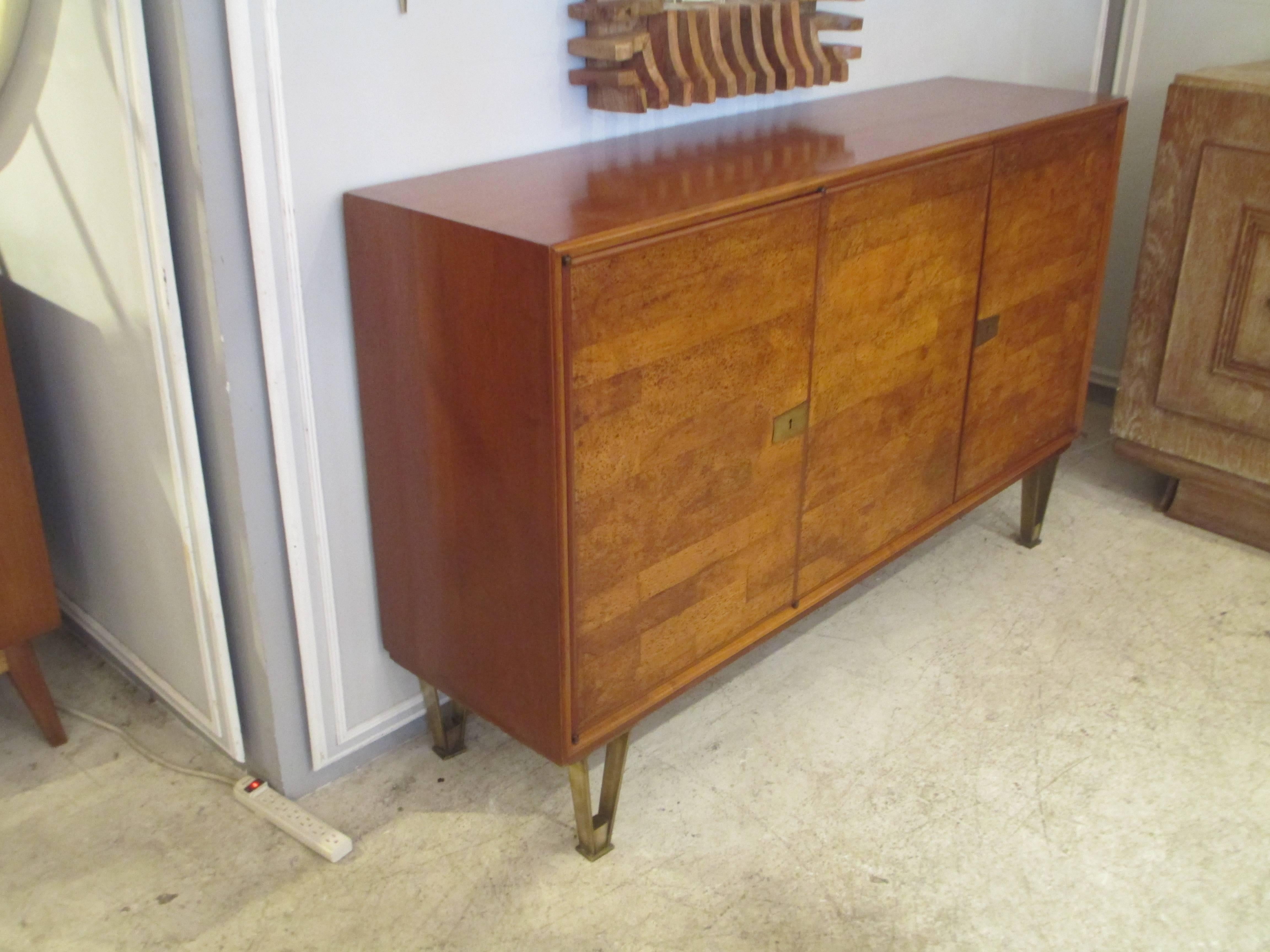 Rare Mid-Century Cork Sideboard Supported on Tapered Bronze Legs 1