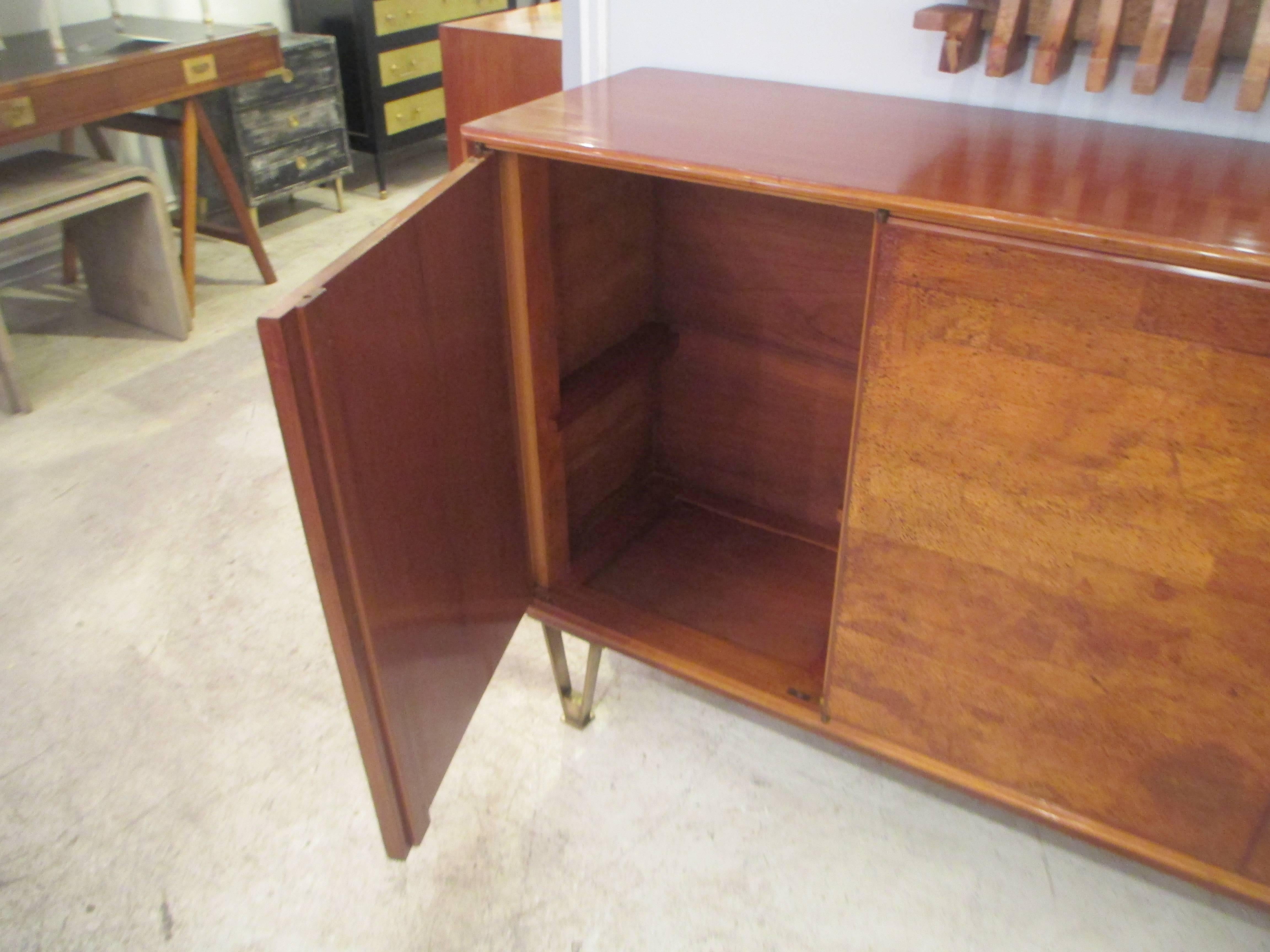 20th Century Rare Mid-Century Cork Sideboard Supported on Tapered Bronze Legs