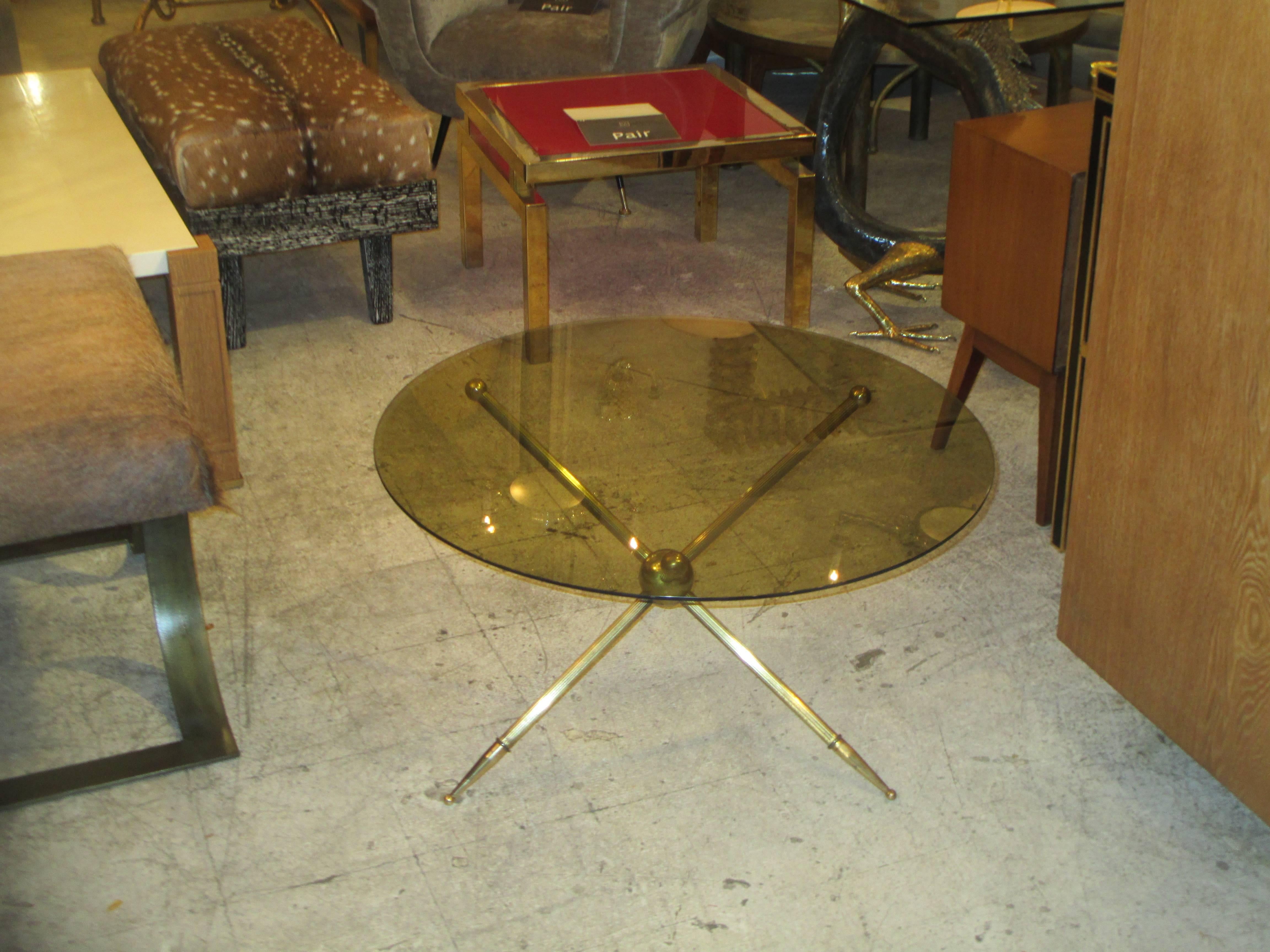 Bronze Mid-Century Coffee Table with Smoked Glass Top In Excellent Condition In New York, NY