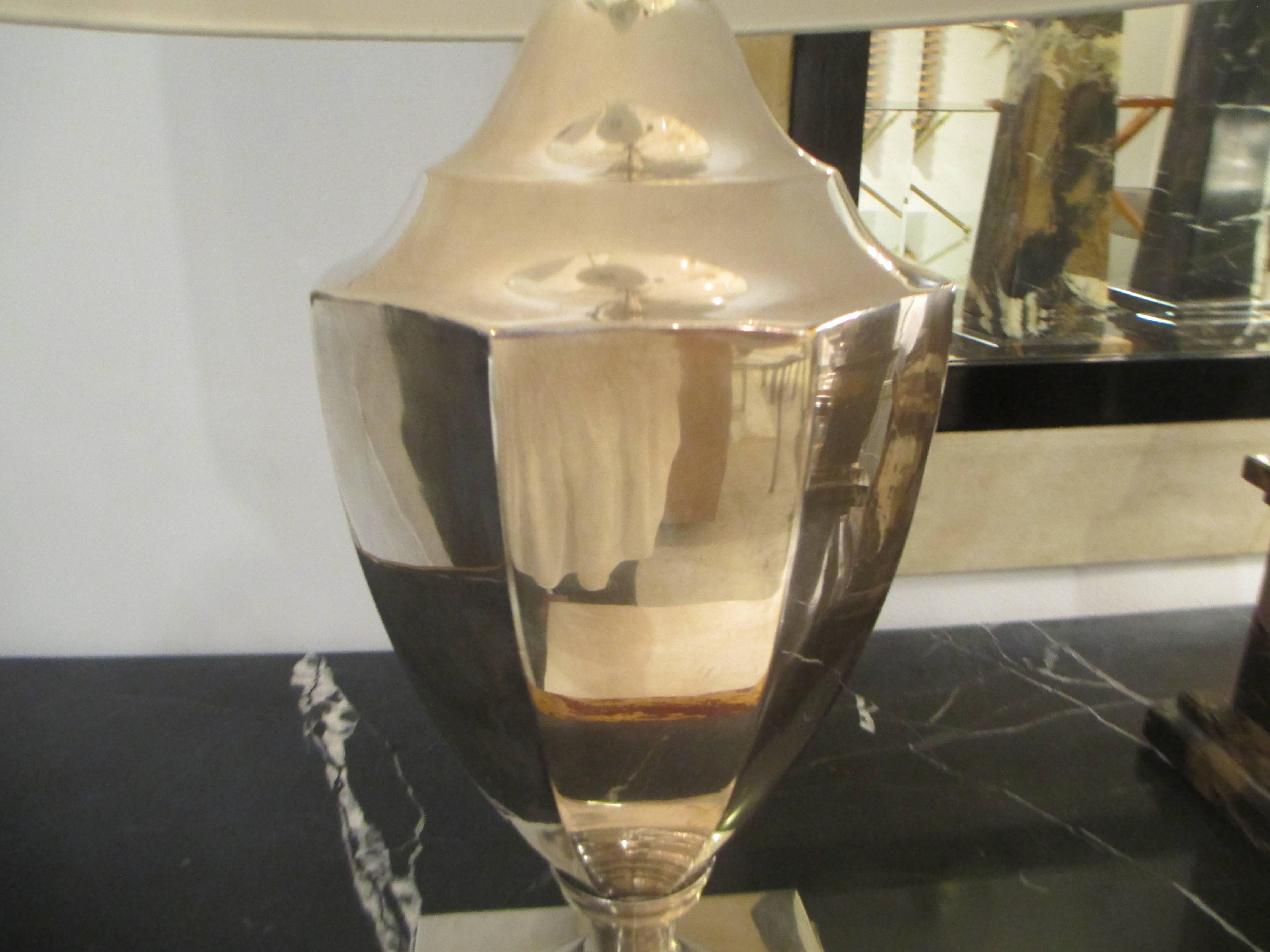 North American Pair of Classical Chrome-Plated Urn Lamps