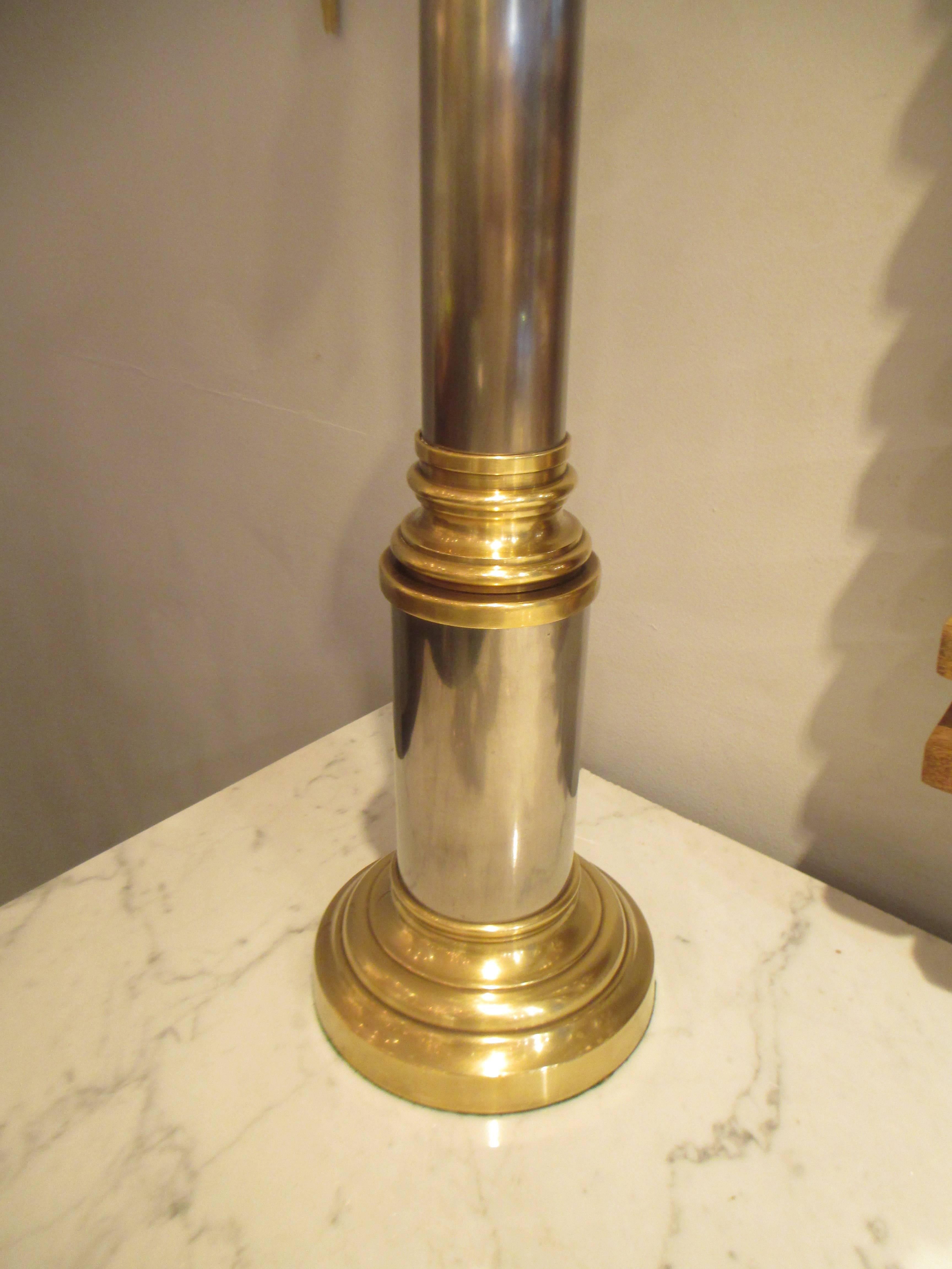 20th Century Pair of Brass and Chrome Column Lamps