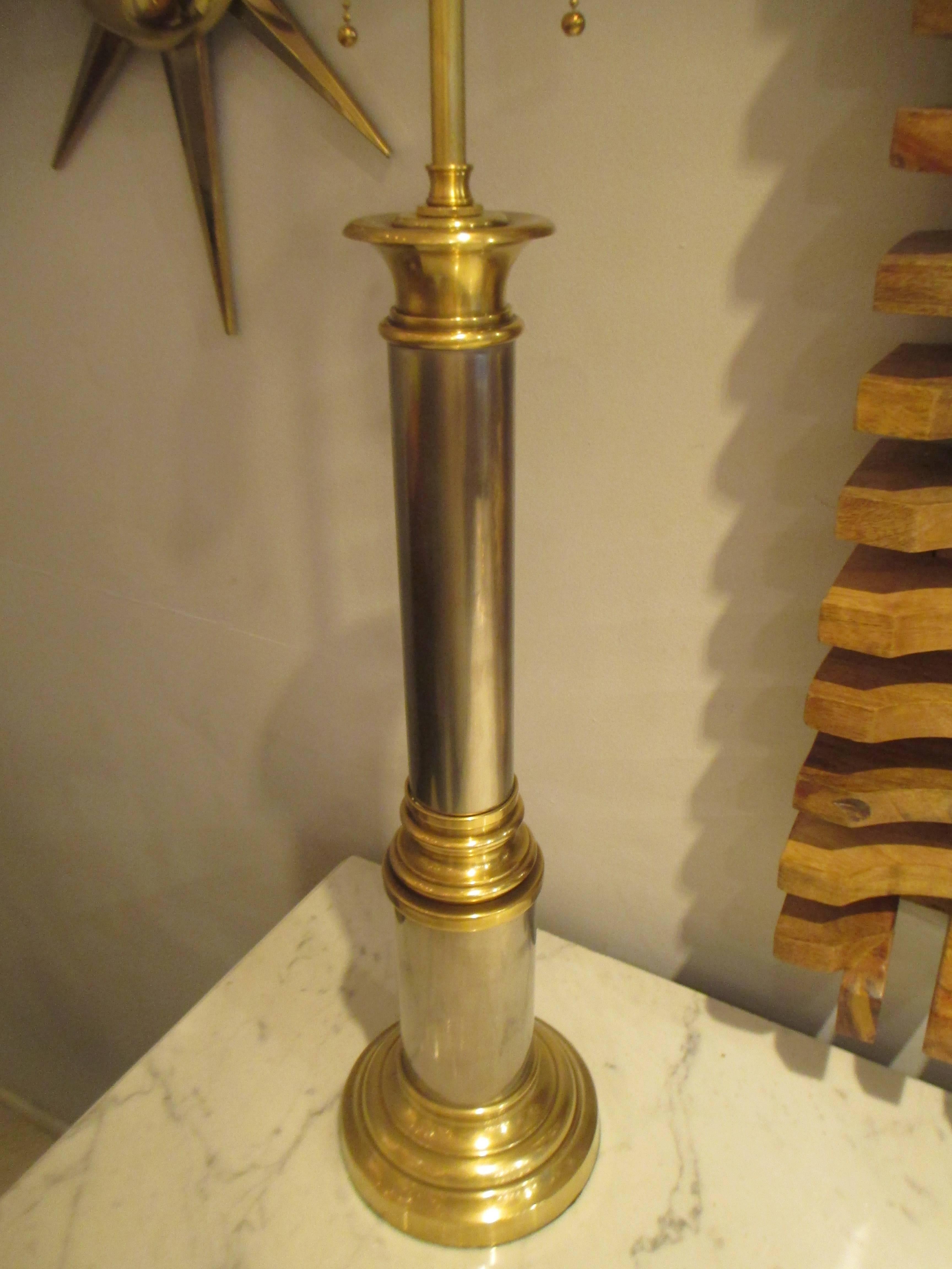 American Pair of Brass and Chrome Column Lamps