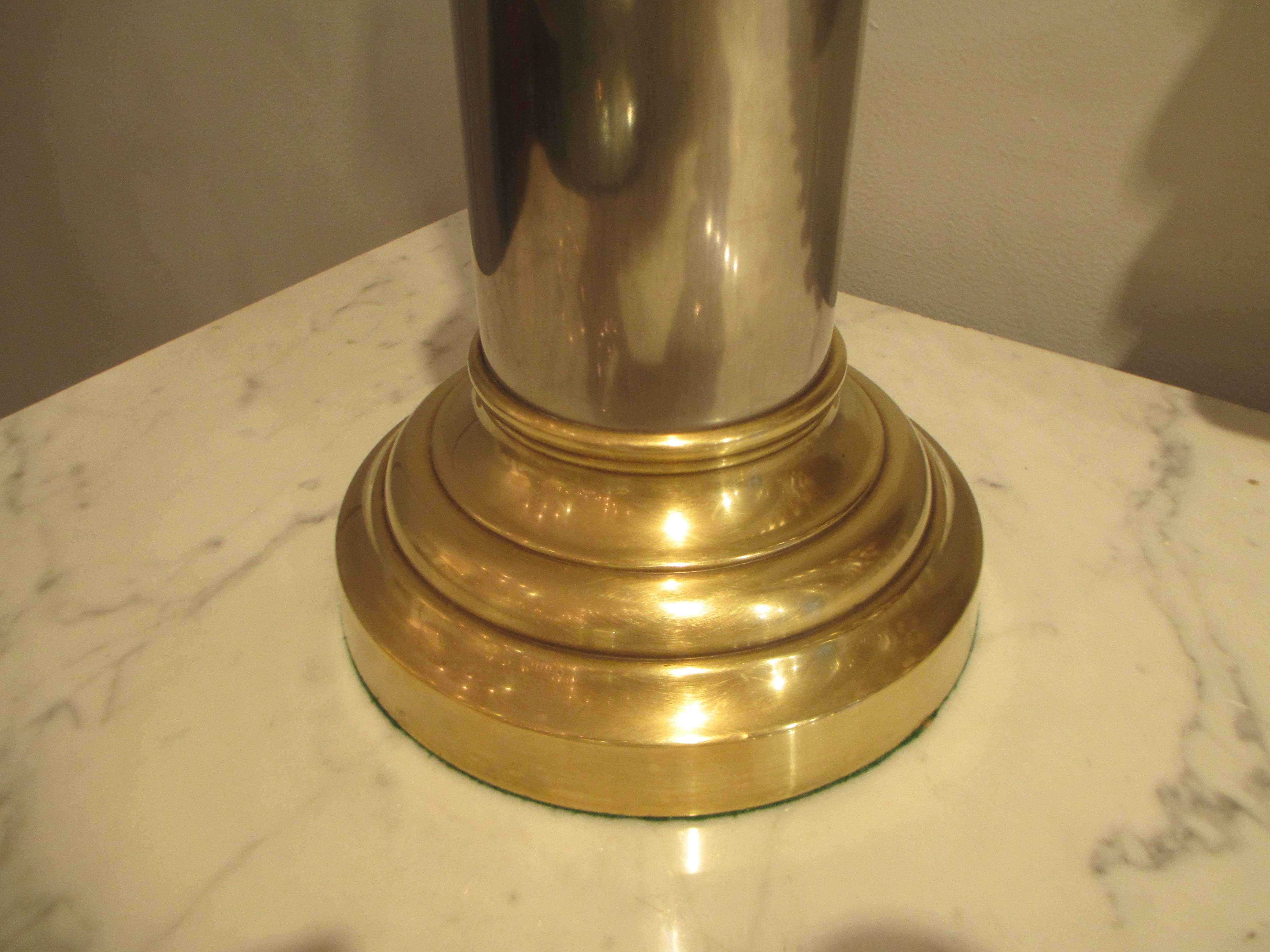 Pair of Brass and Chrome Column Lamps 1