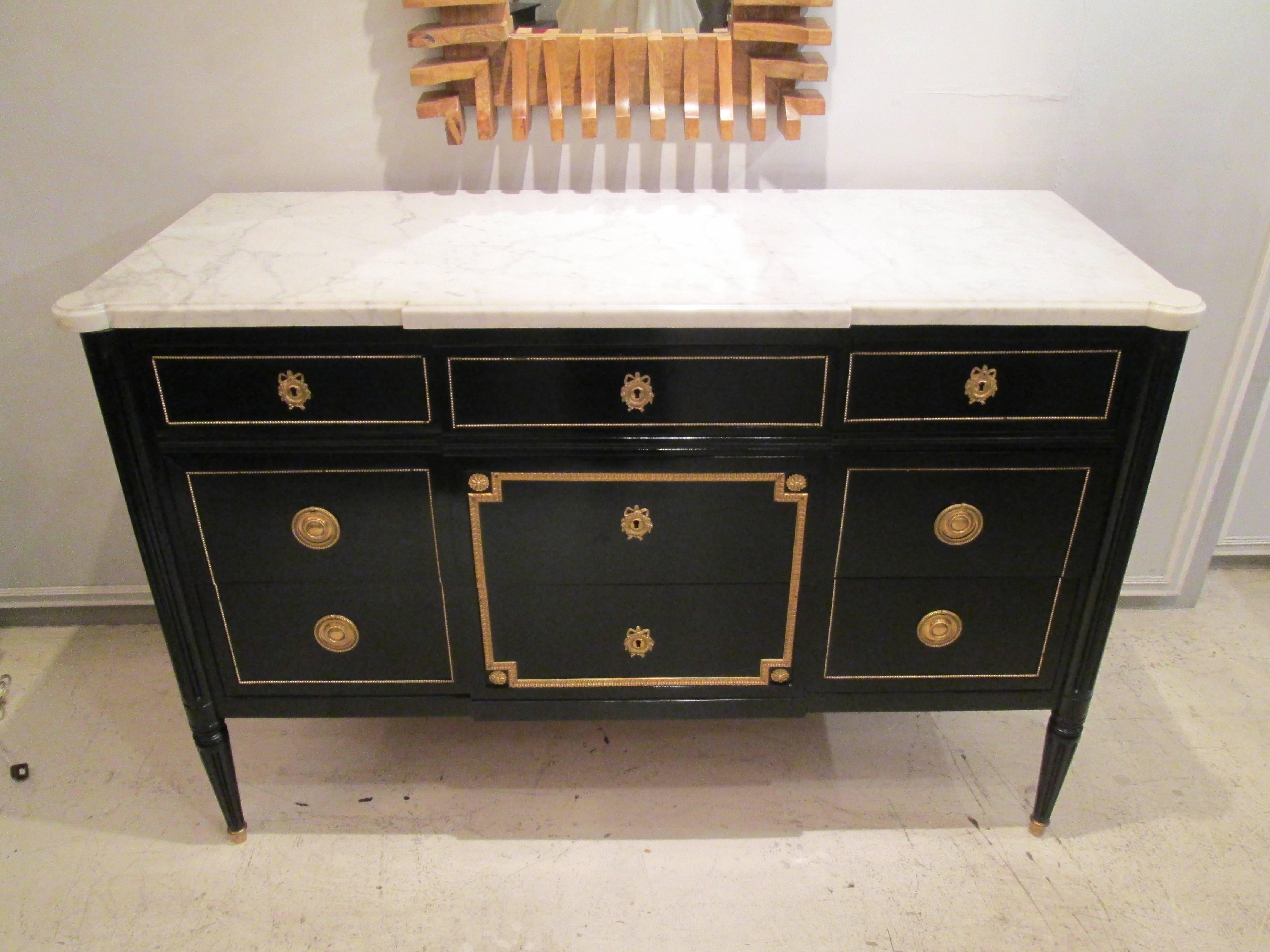 Maison Jansen  Ebonized Marble-Top Commode  In Excellent Condition In New York, NY