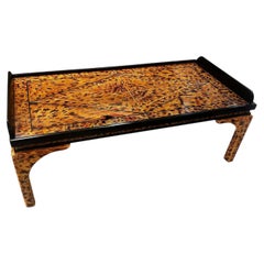 Custom Lacquered Faux-Tortoise Coffee Table, Hand-painted Hardwood
