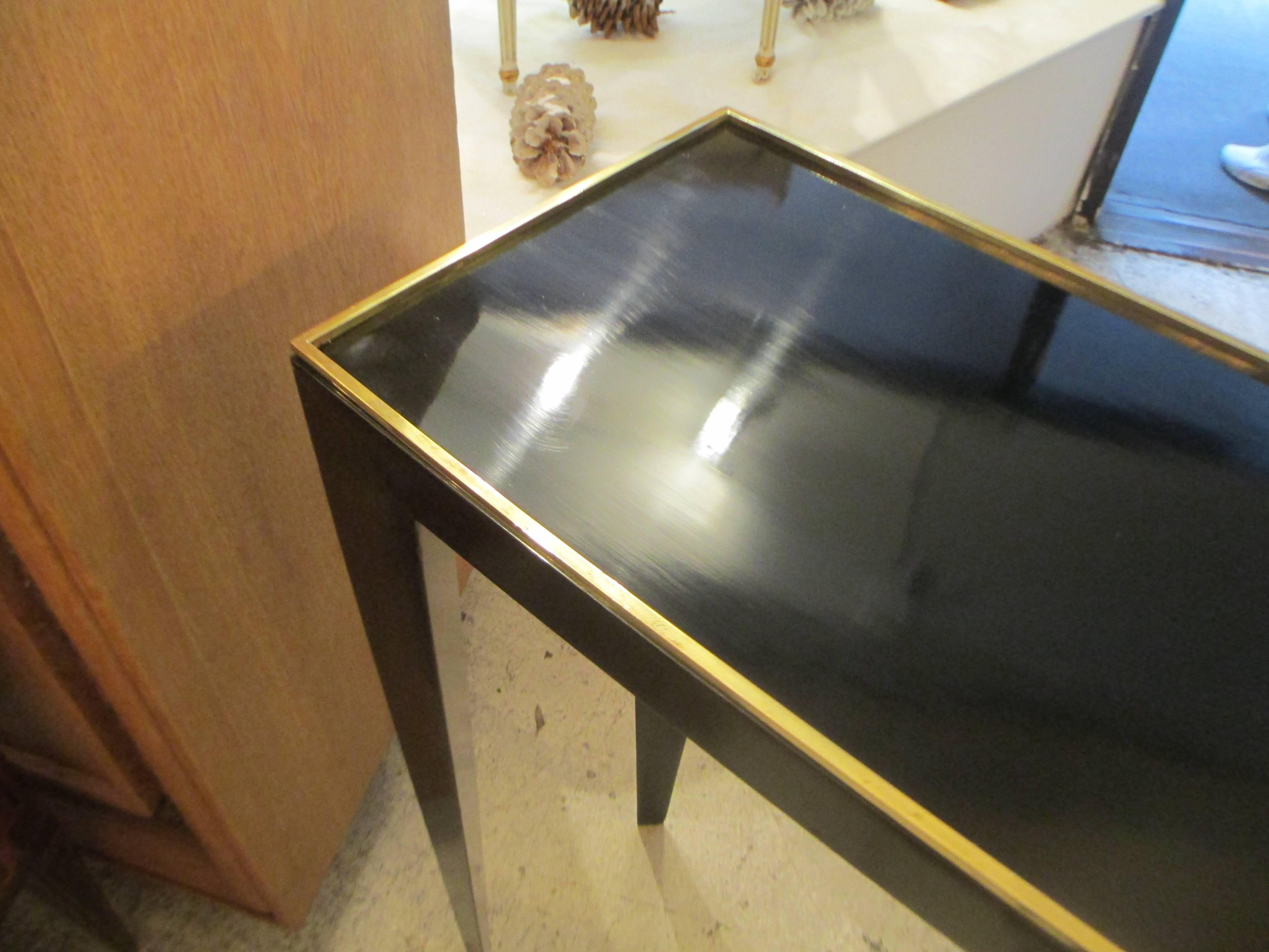 Sculptural Modern Lacquered Console Table with Bronze Gallery In Excellent Condition In New York, NY