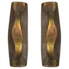 Crafted Pair of Dark Bespoke Sculptural Ceramic Sconces, France