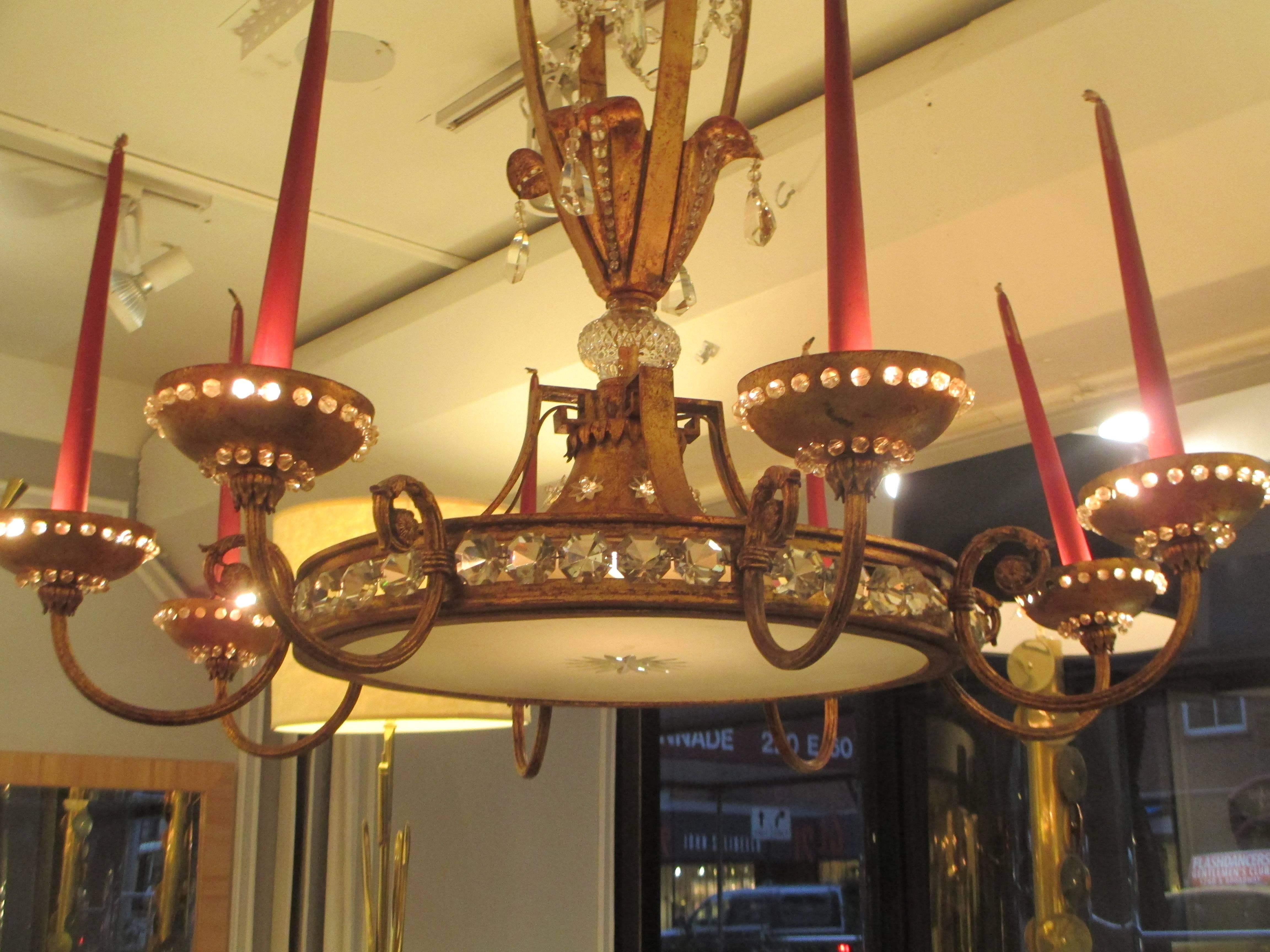 Exceptional Bagues Gilt-Iron and Crystal Chandelier with Eight Arms 1