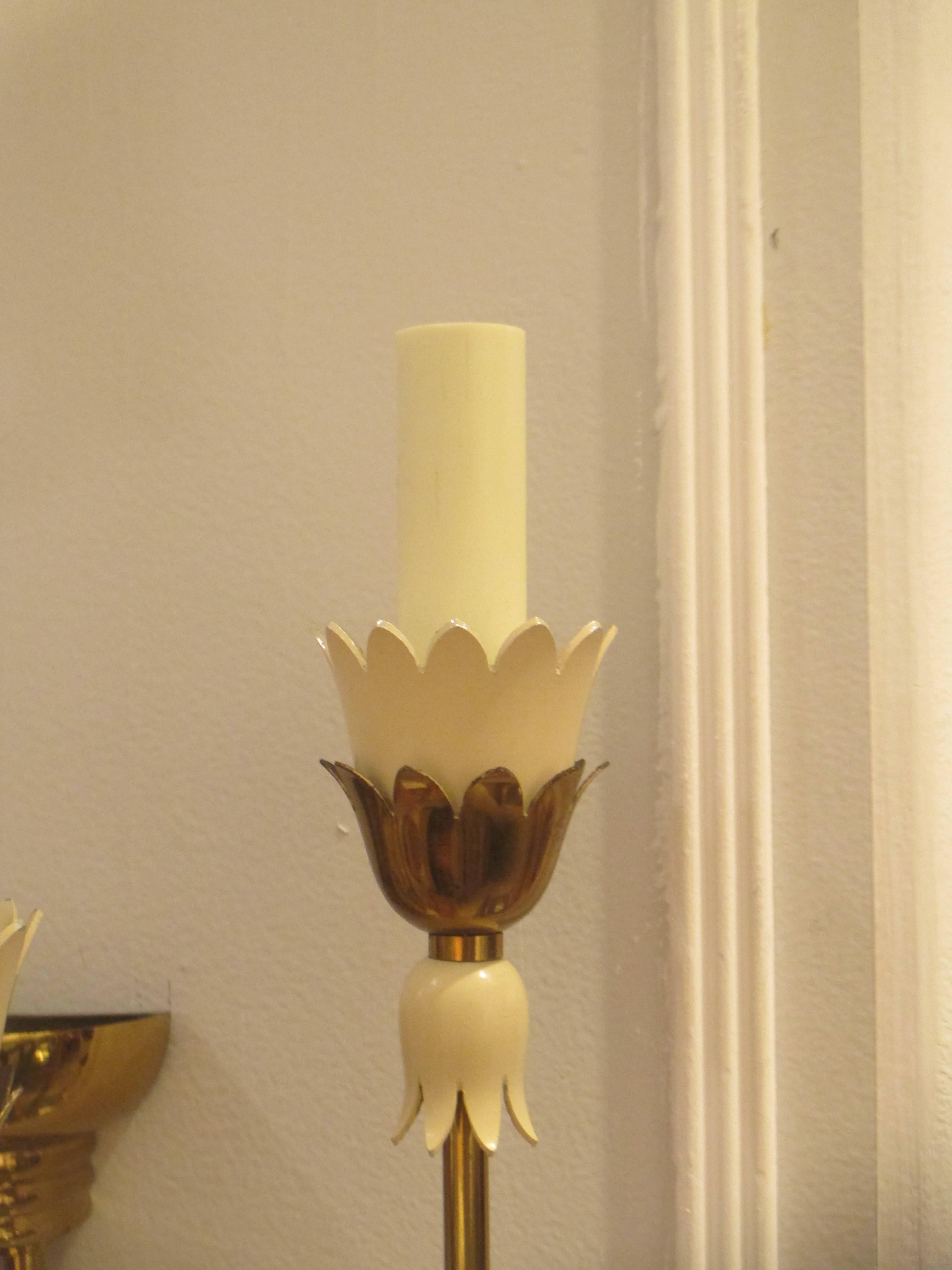 20th Century Pair of Mid-Century Italian Brass Sconces with Four Arms