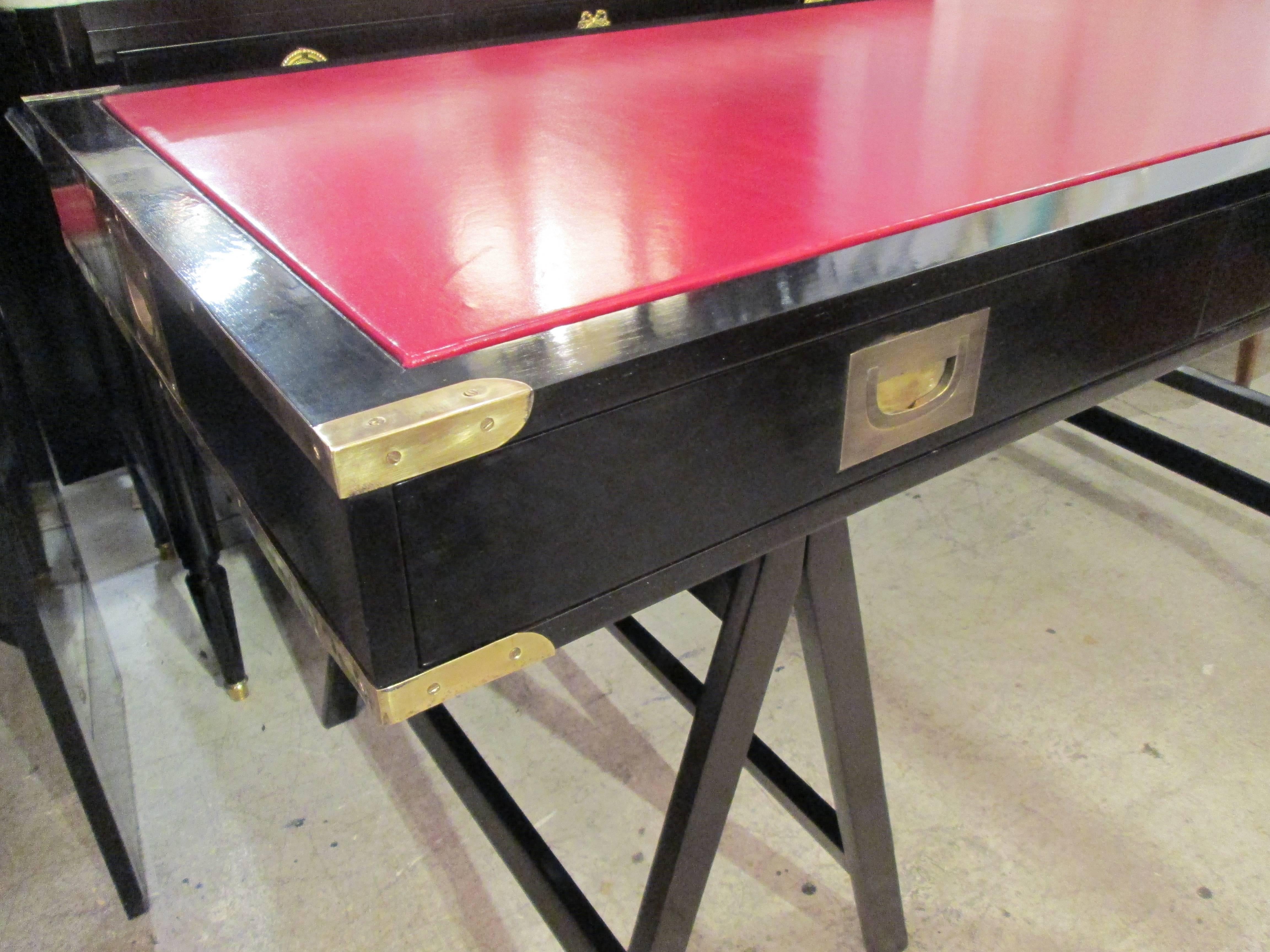 French Midcentury Ebonized Campaign Desk In Excellent Condition In New York, NY
