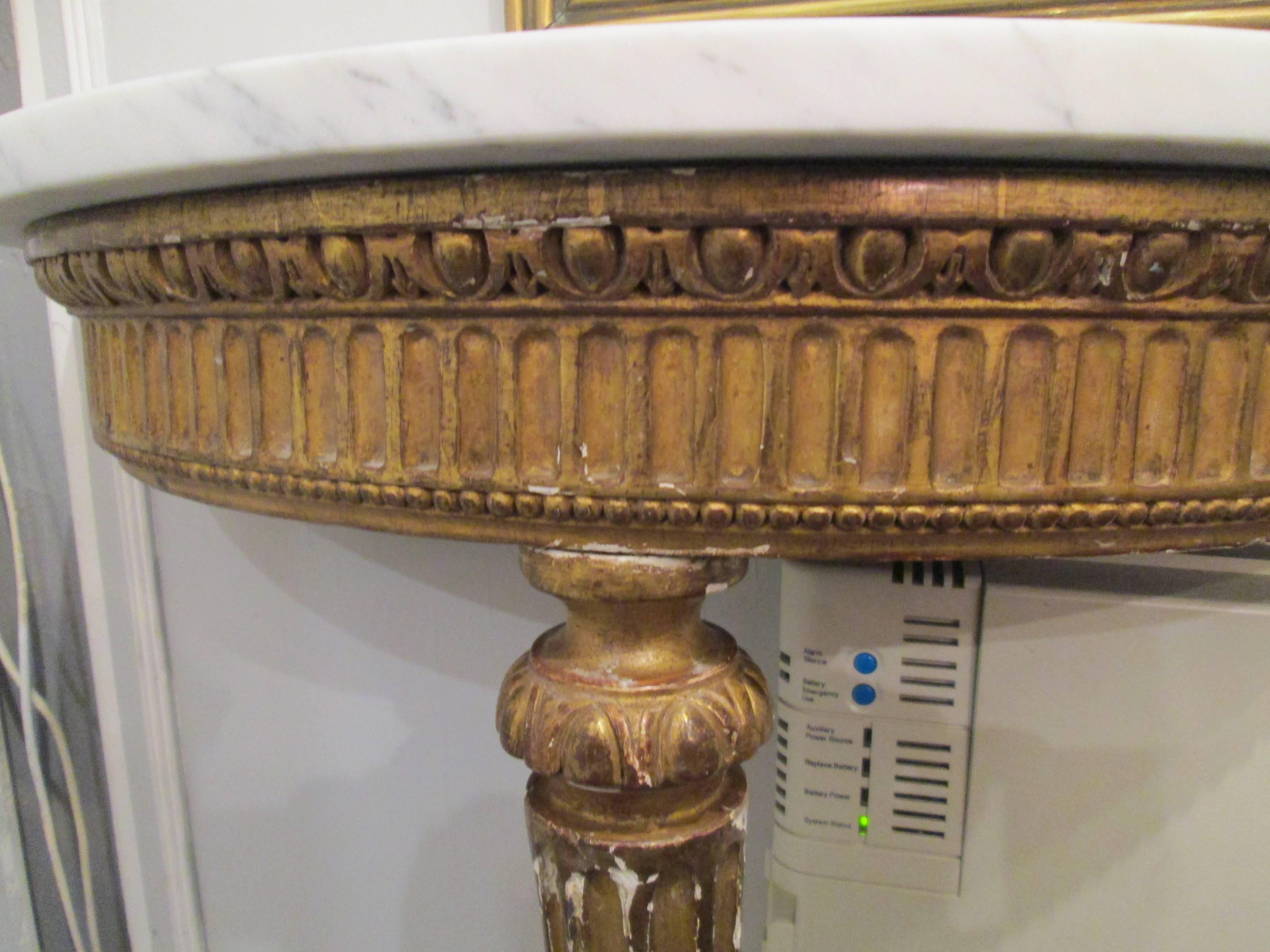 Antique French Giltwood Marble-Top Demilune Console In Excellent Condition In New York, NY