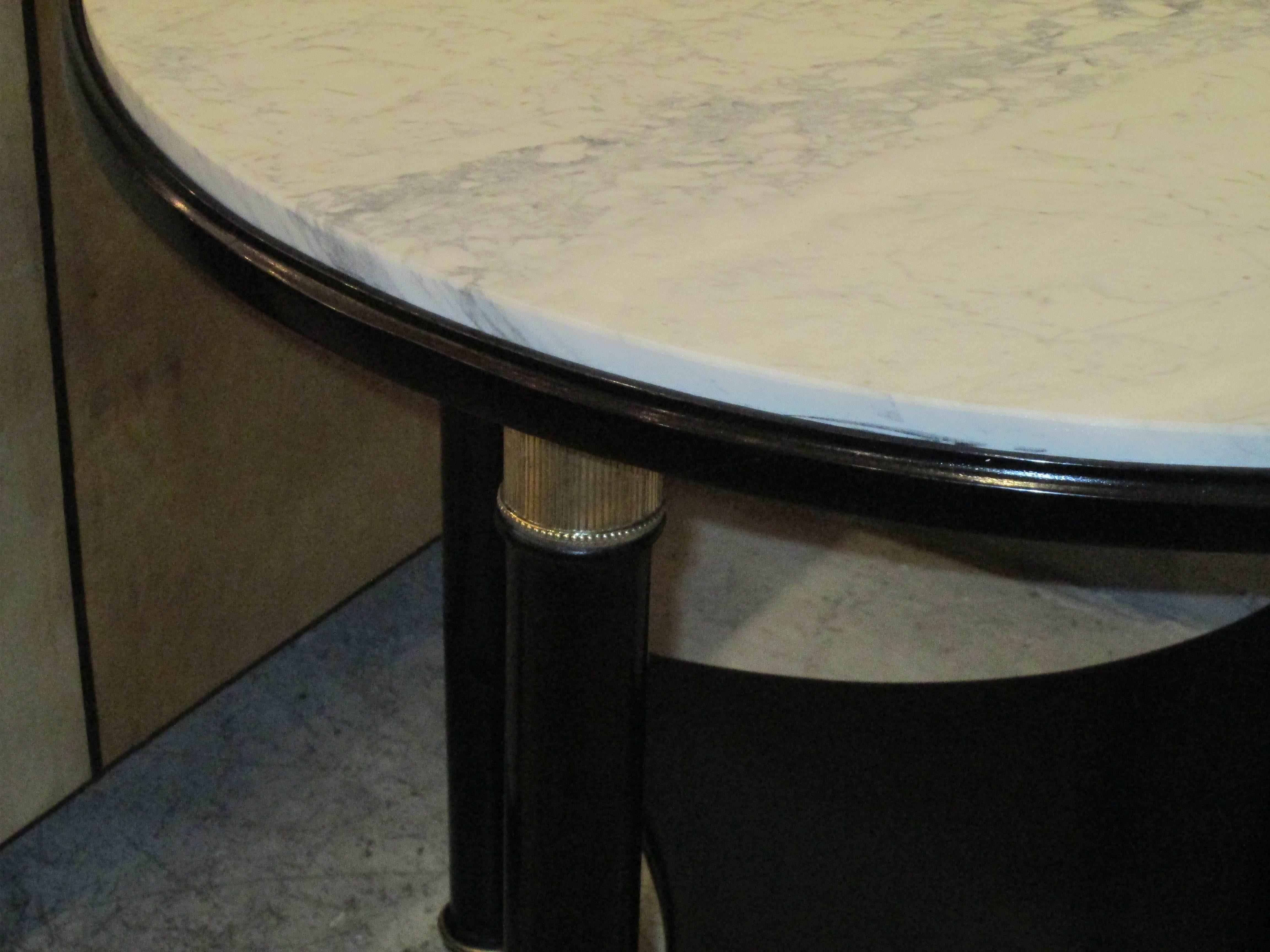 Unusual Pair Ebonized French 1940s/ 1950's  Marble-Top Tables  In Excellent Condition In New York, NY