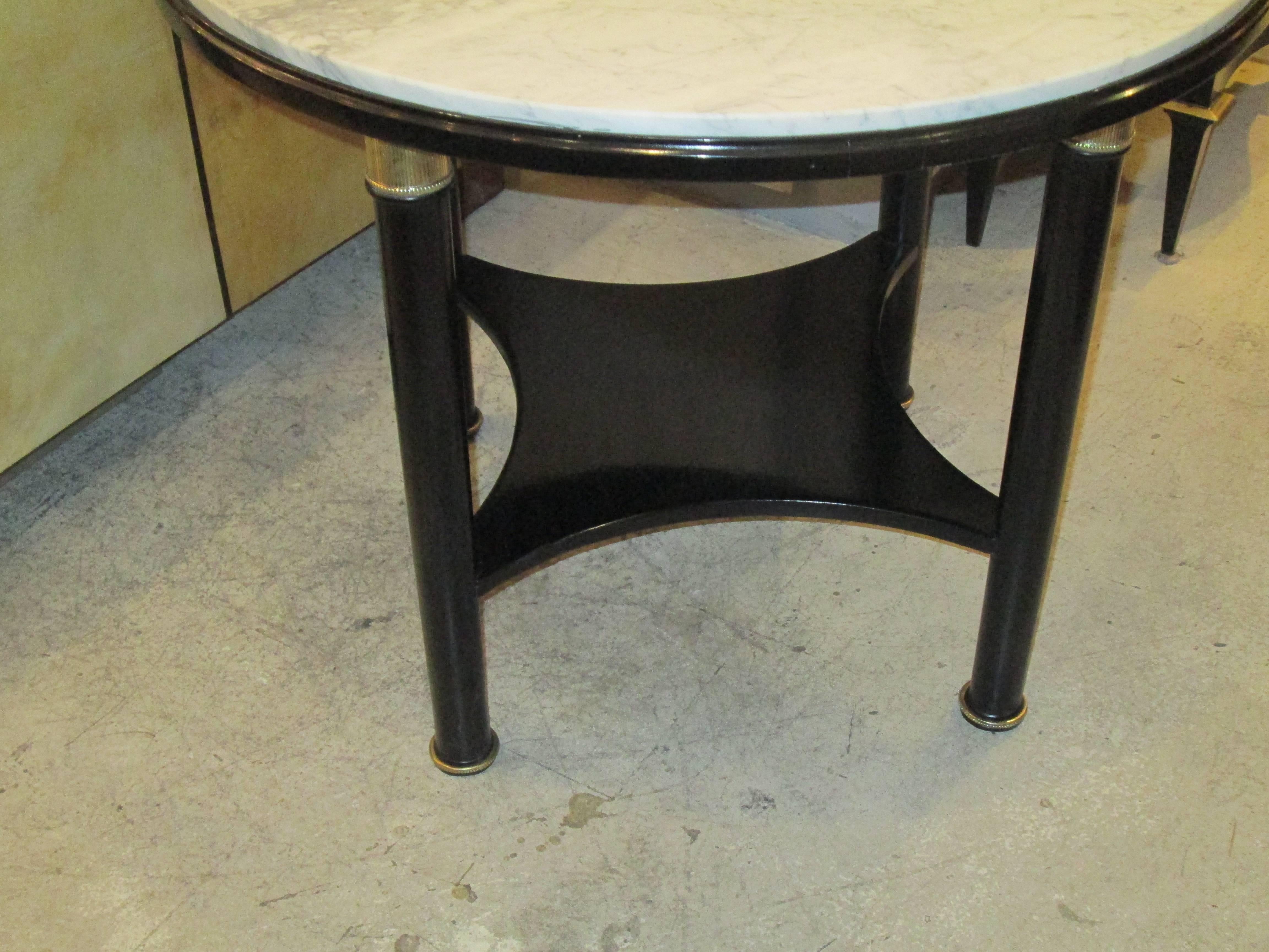 Unusual Pair Ebonized French 1940s/ 1950's  Marble-Top Tables  1
