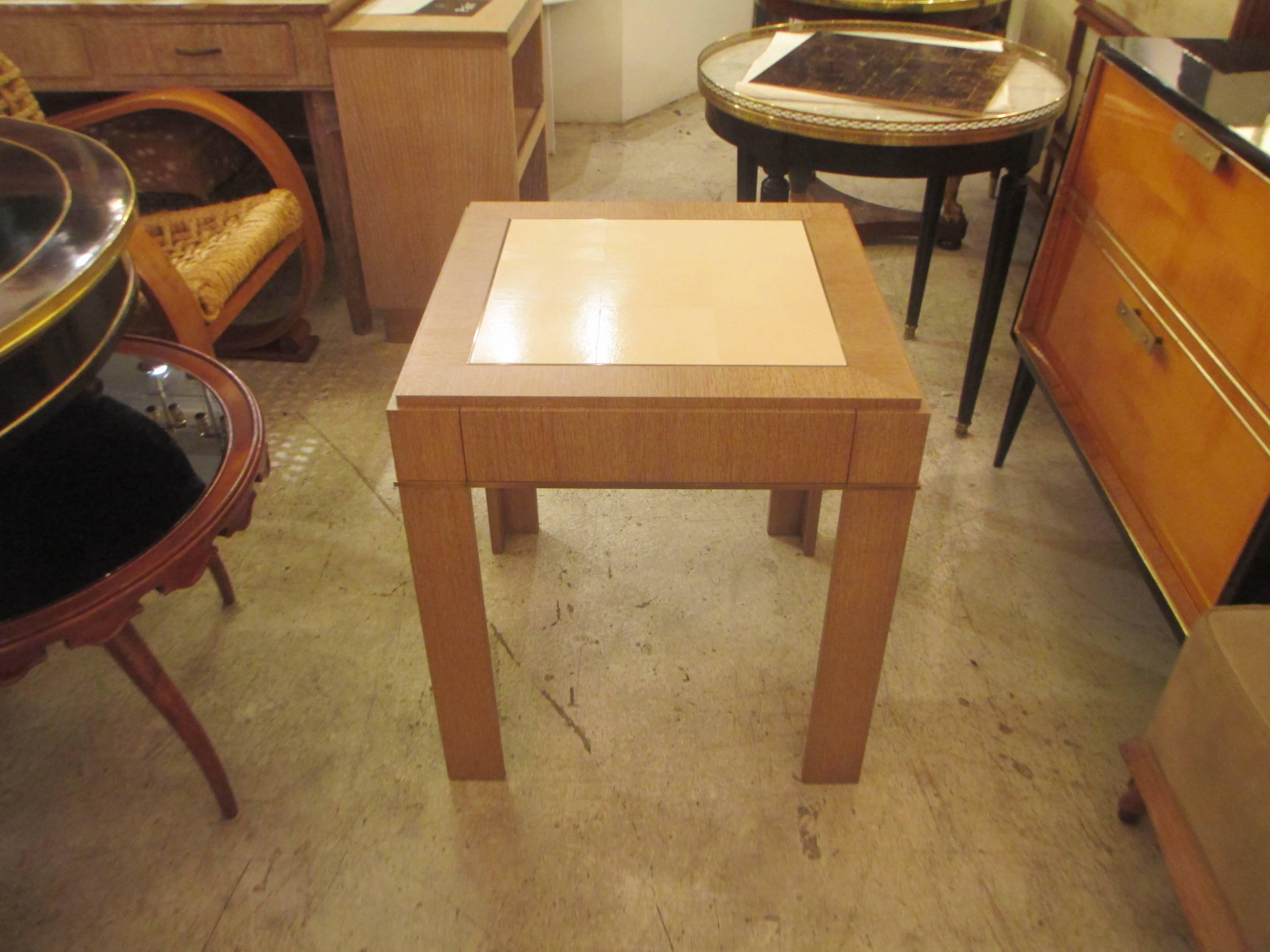 Modern Custom Cerused-Oak Side Table with Parchment Top