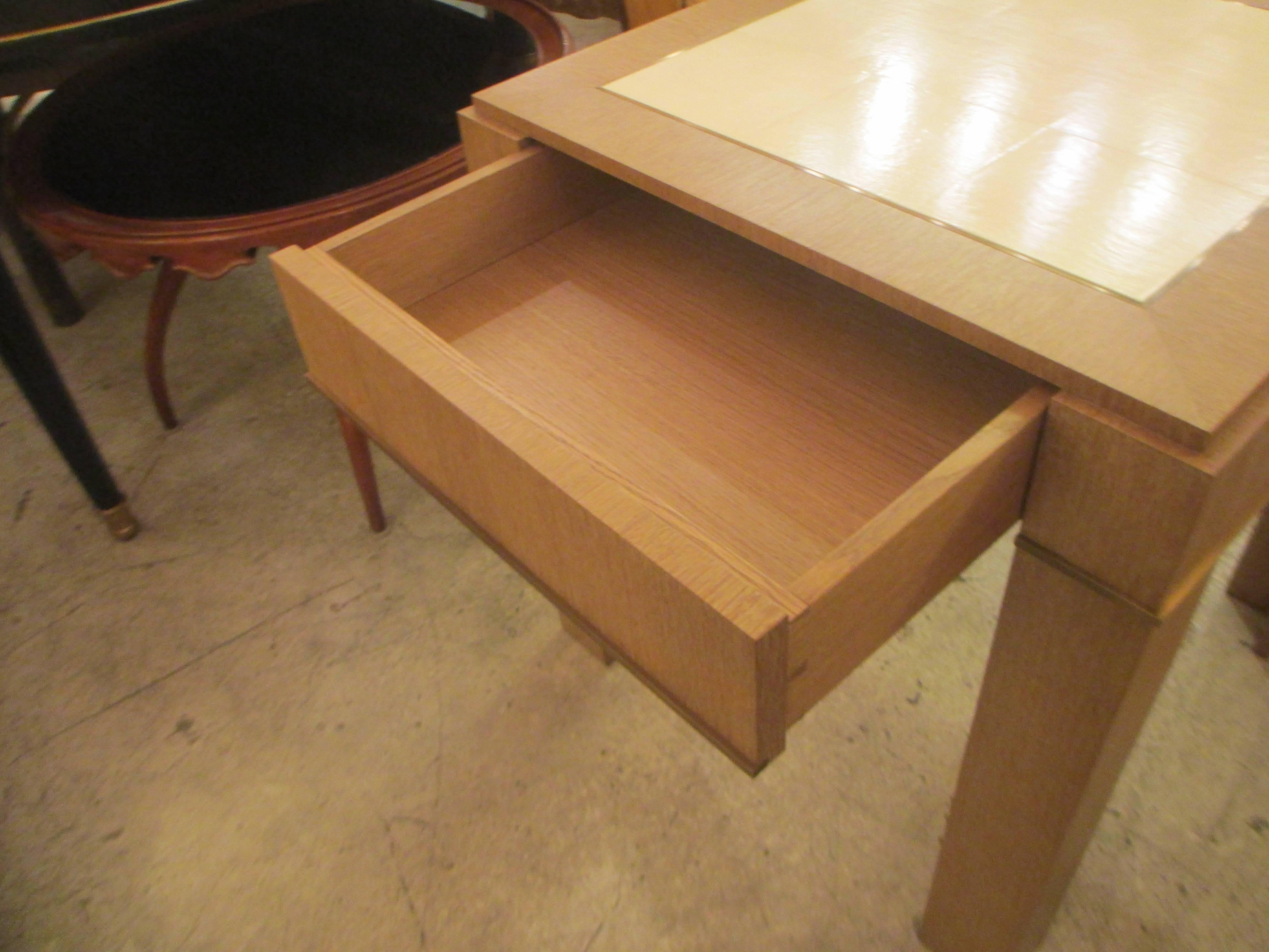 American Custom Cerused-Oak Side Table with Parchment Top