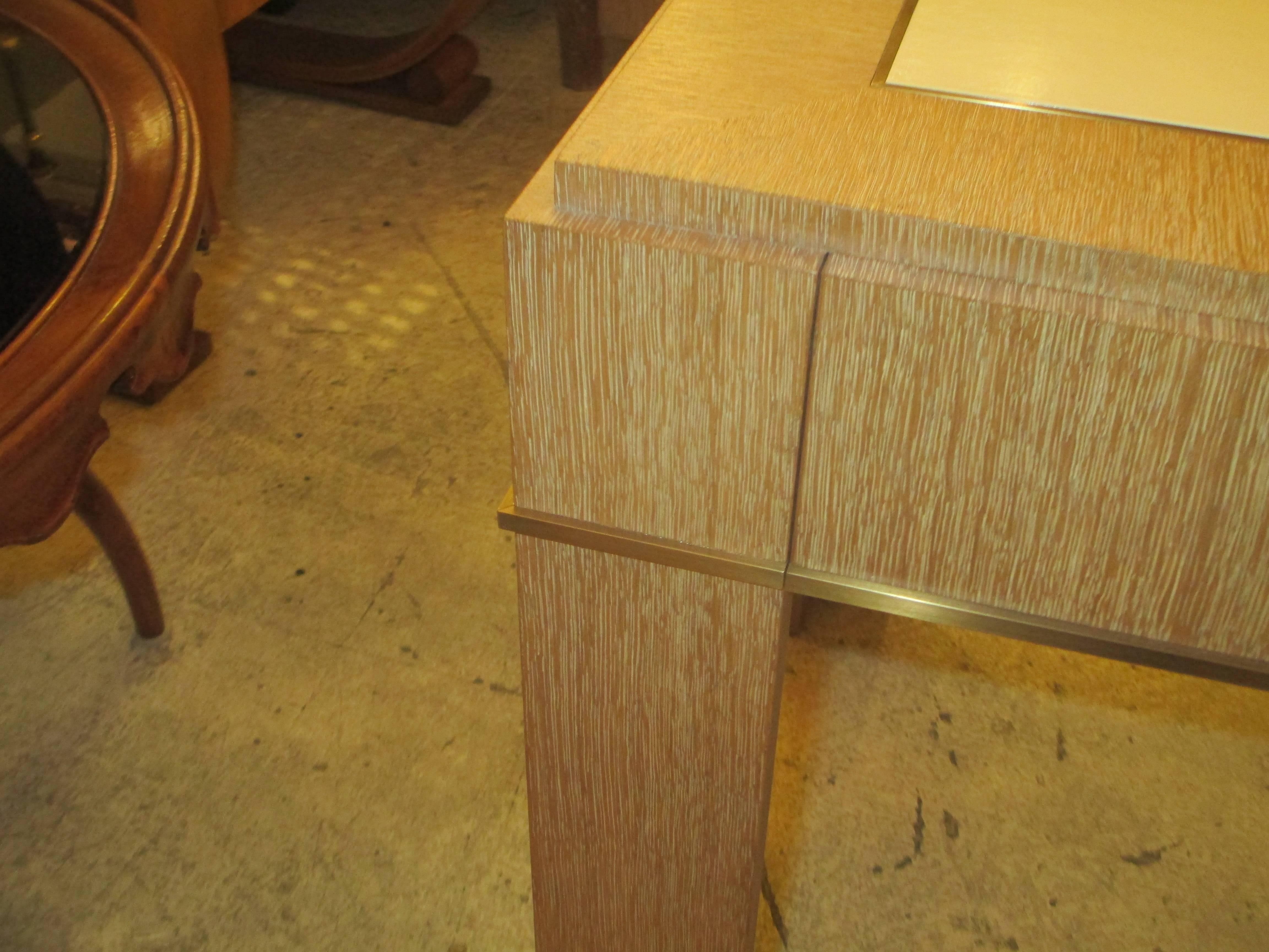 Custom Cerused-Oak Side Table with Parchment Top In Excellent Condition In New York, NY