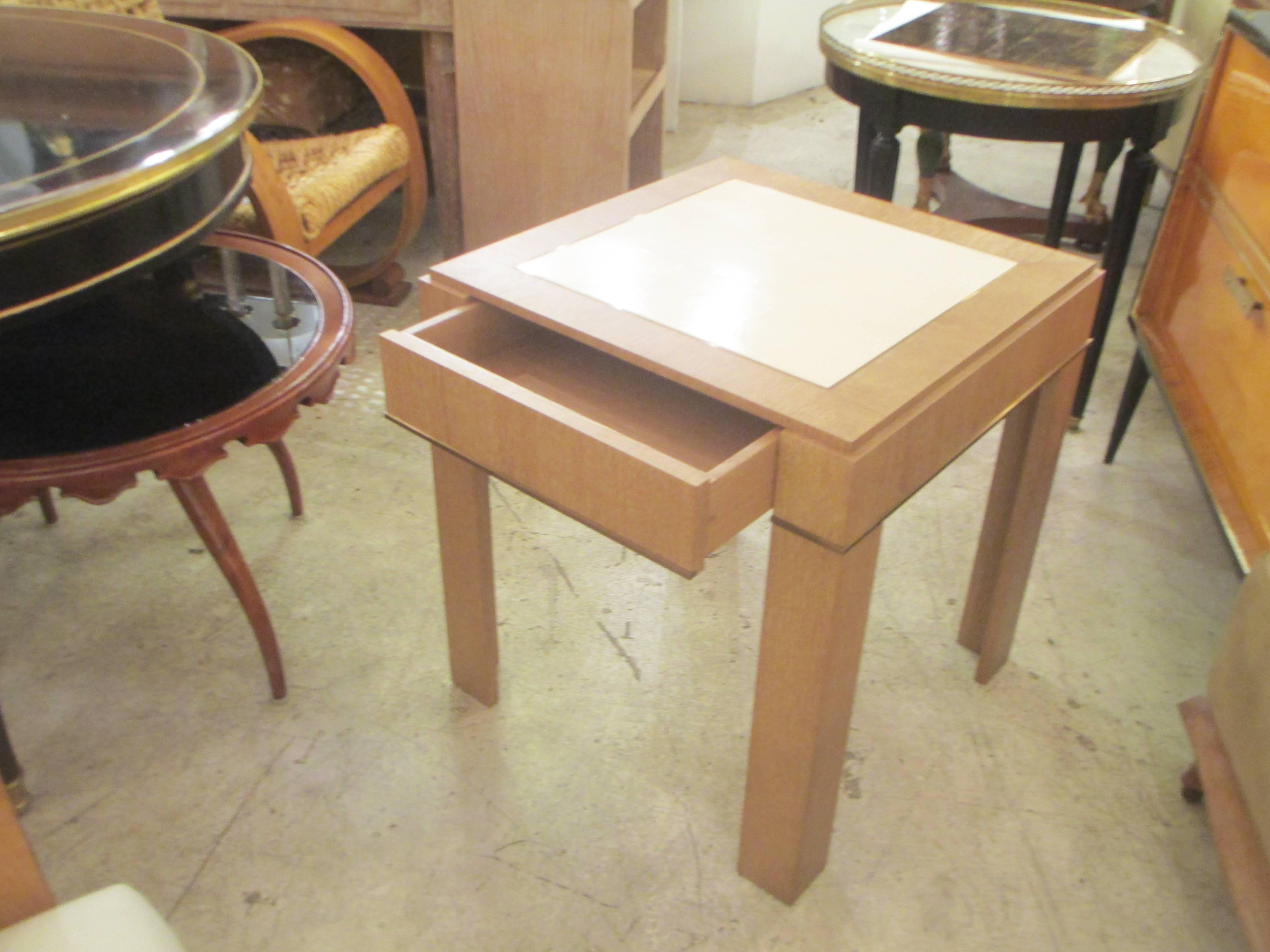 Contemporary Custom Cerused-Oak Side Table with Parchment Top