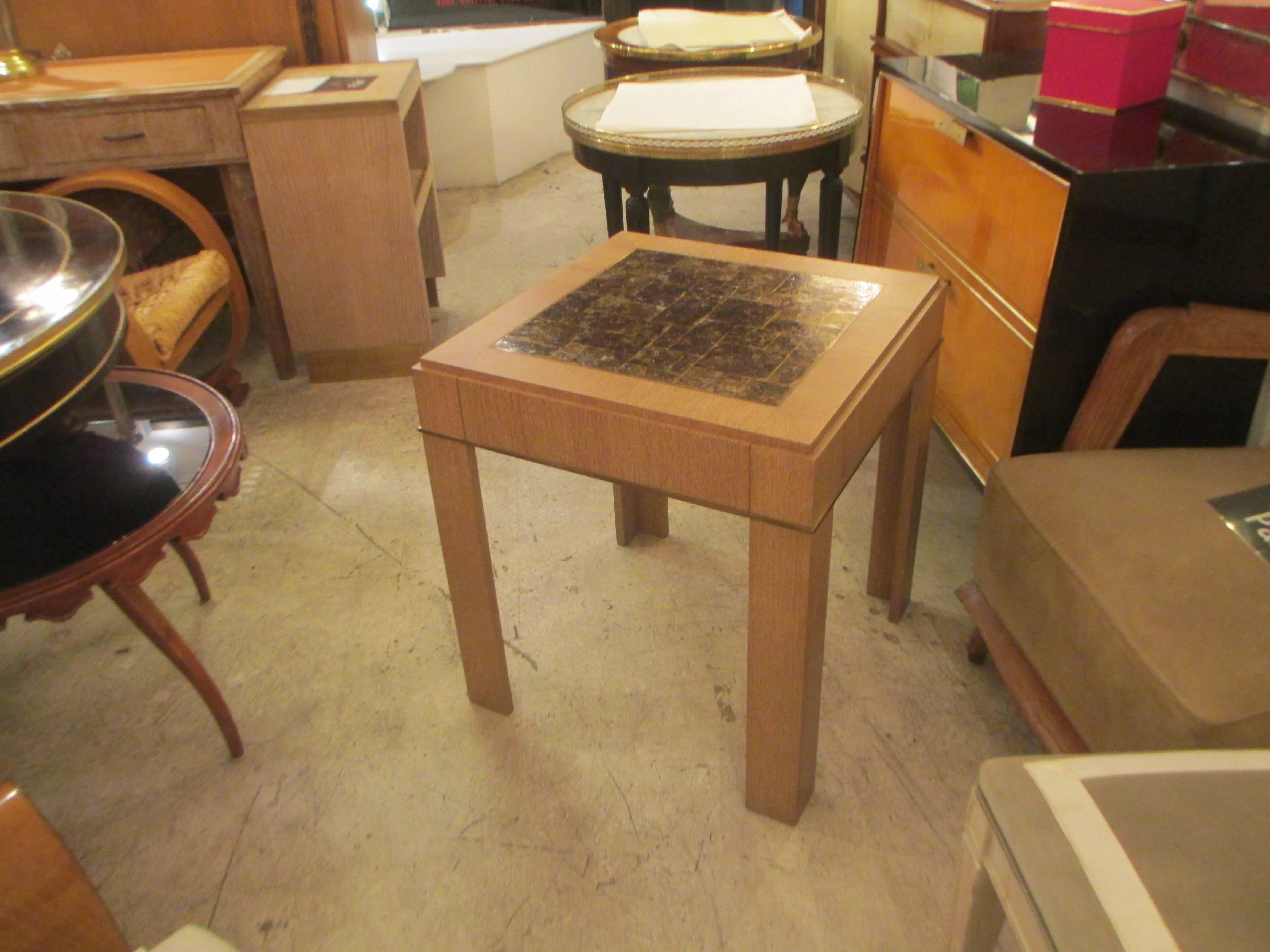 Goatskin Custom Cerused-Oak Side Table with Parchment Top