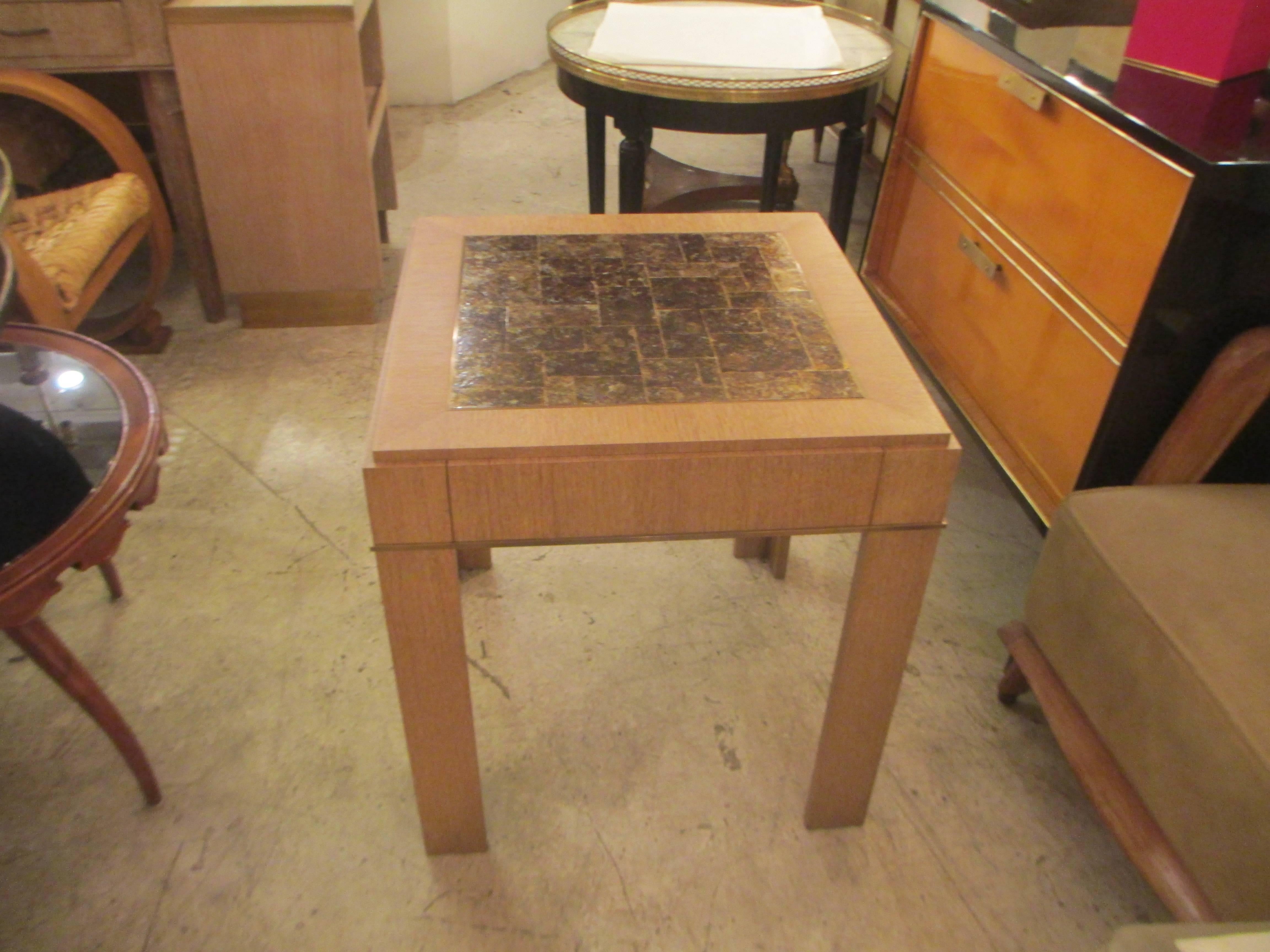 Custom Cerused-Oak Side Table with Parchment Top 1