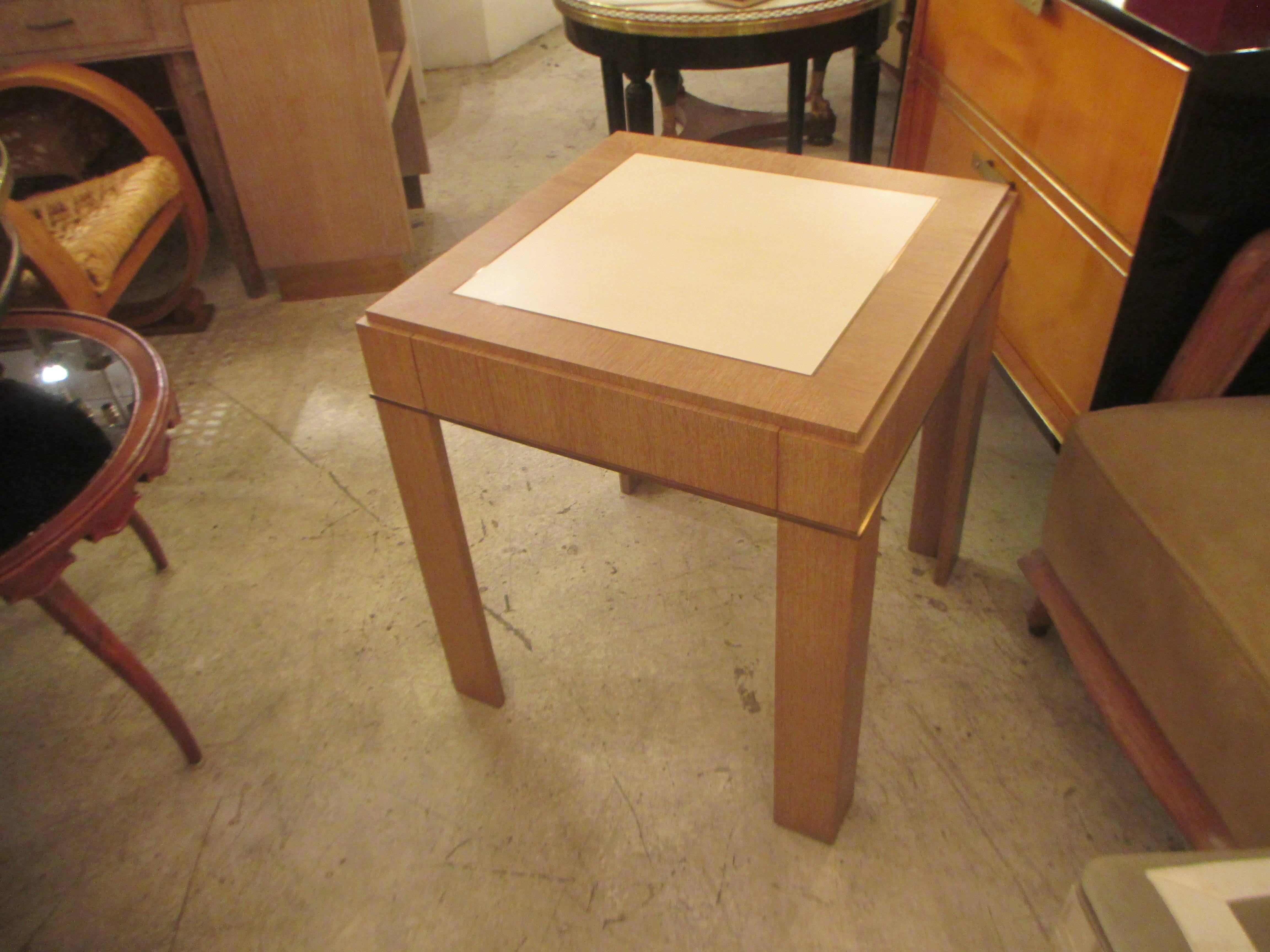 Custom Cerused-Oak Side Table with Parchment Top 2
