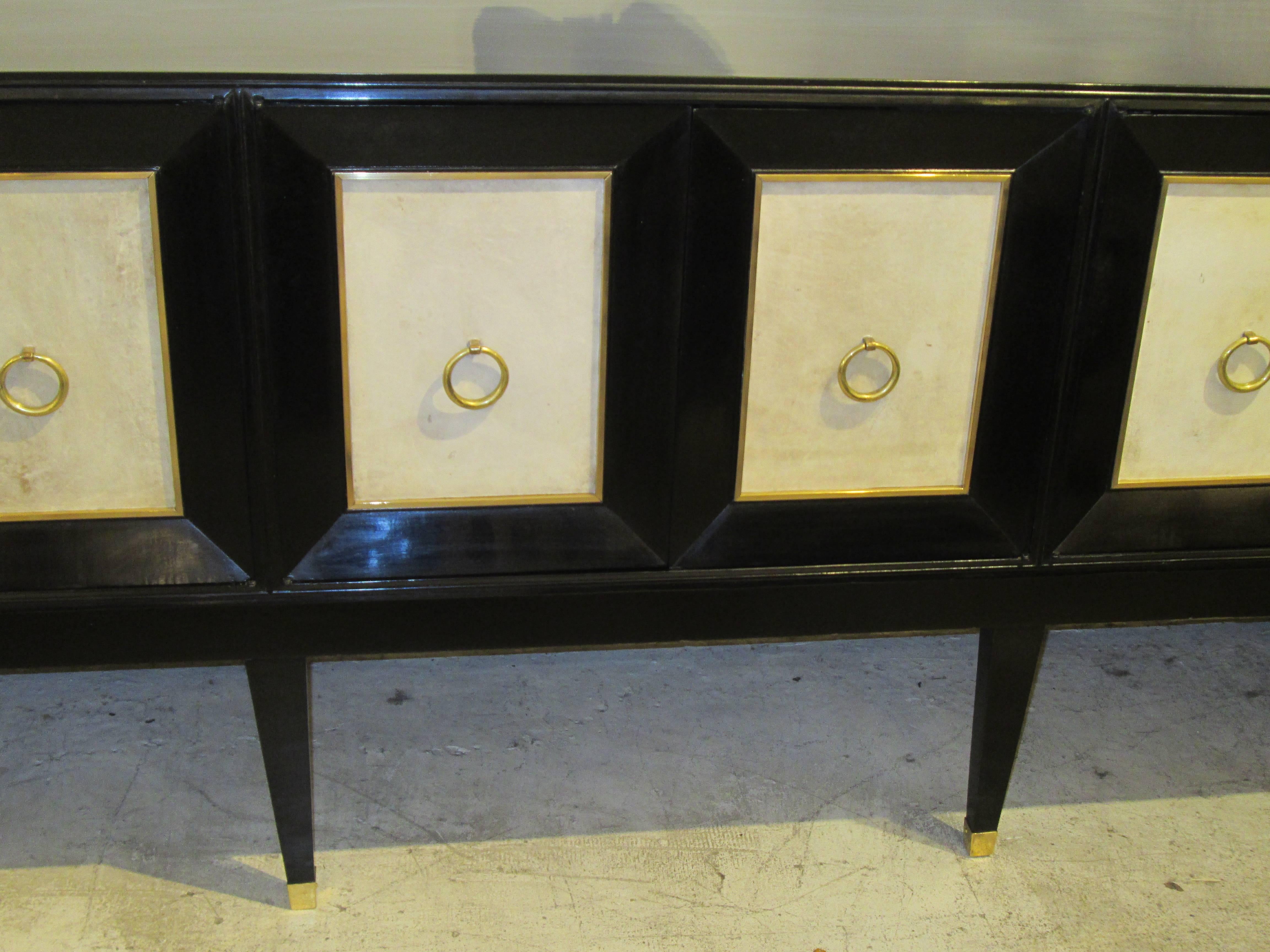 French Ebonized Parchment Sideboard on Tapered Legs