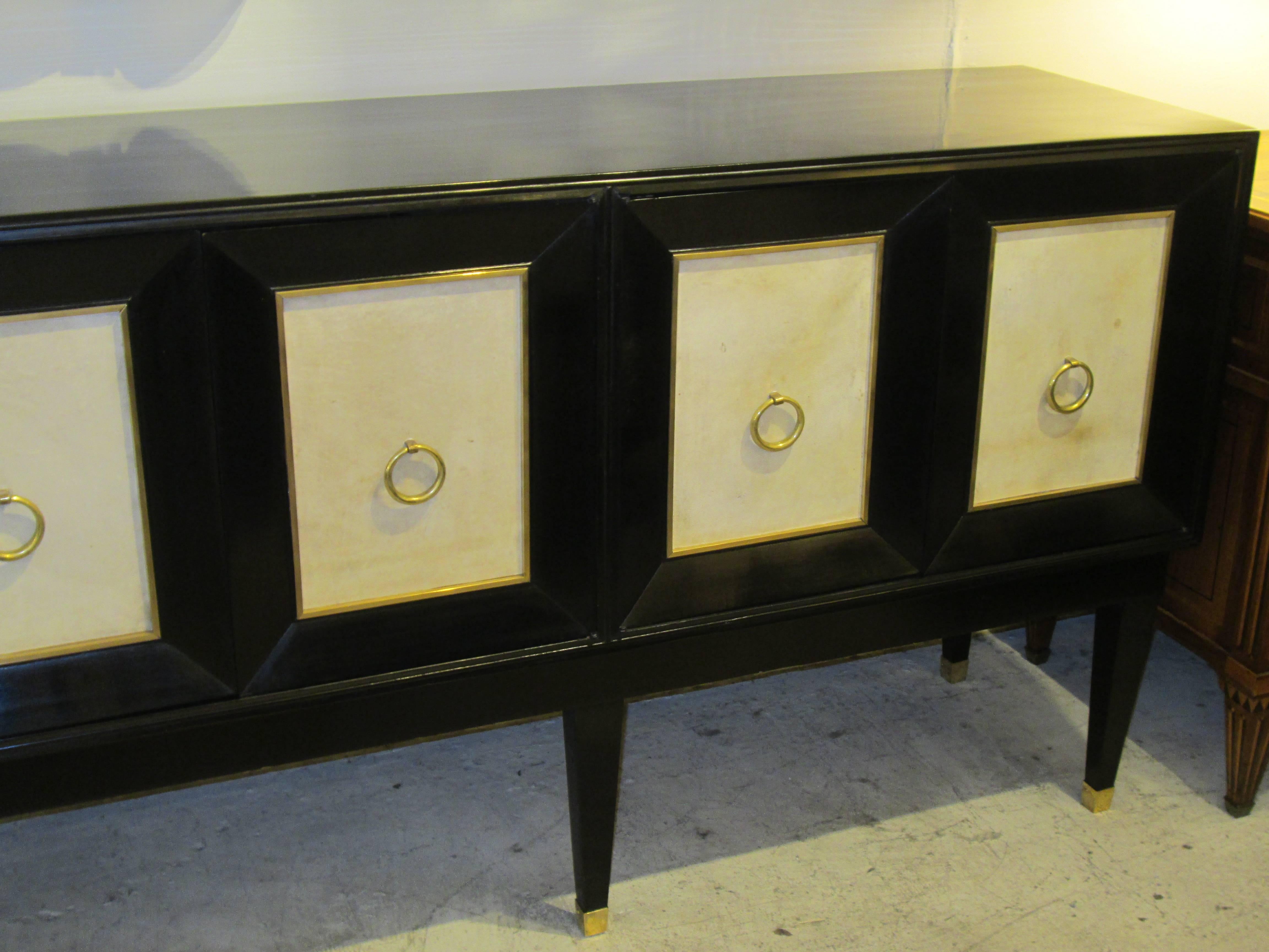 Ebonized Parchment Sideboard on Tapered Legs In Excellent Condition In New York, NY