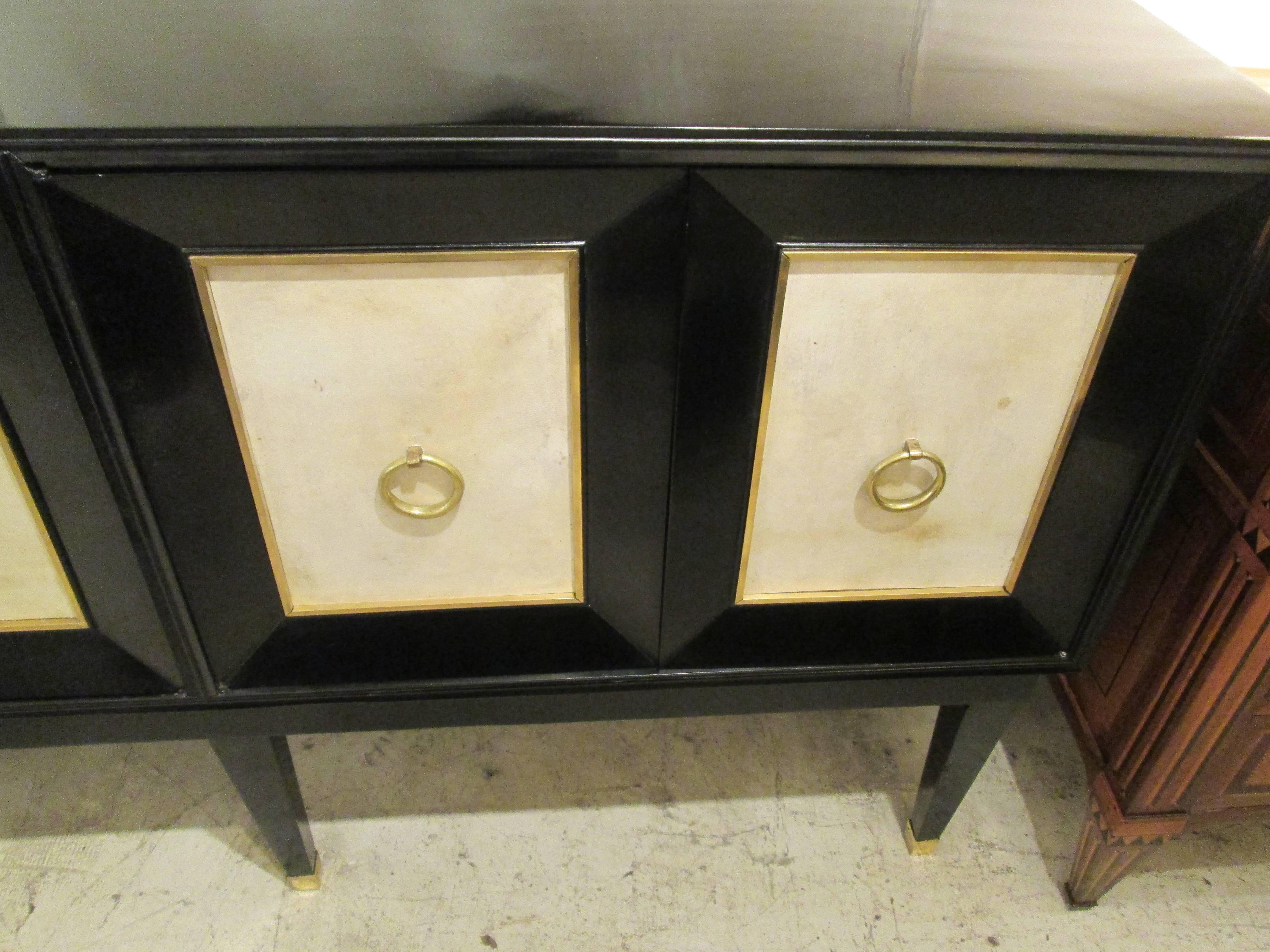 Ebonized Parchment Sideboard on Tapered Legs 1