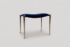 Bespoke Pair of Nickel-Plated Bronze Benches Upholstered in Velvet